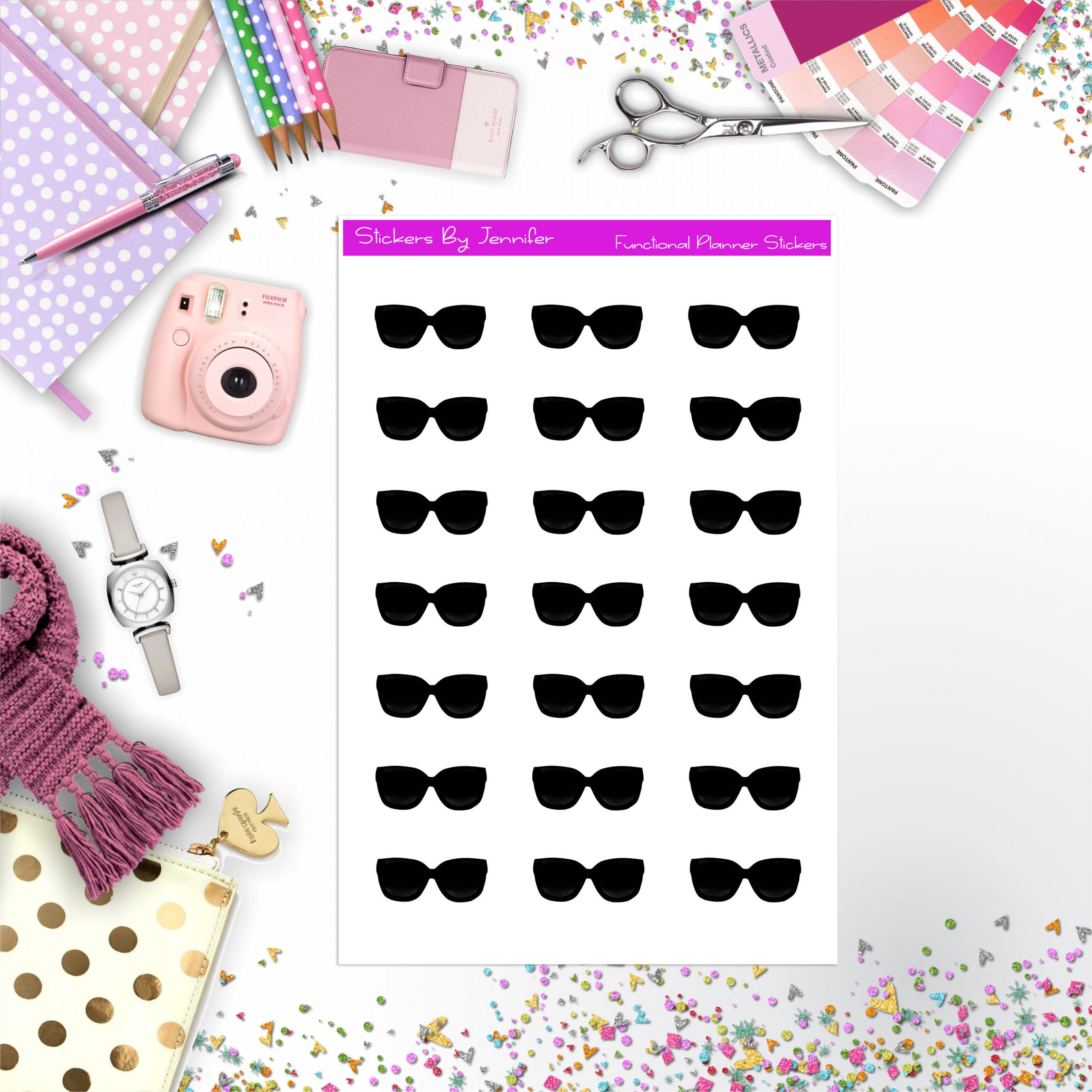 Sunglasses Stickers, Planner Stickers, Journal Stickers, Functional Planner Stickers, Stationary Stickers