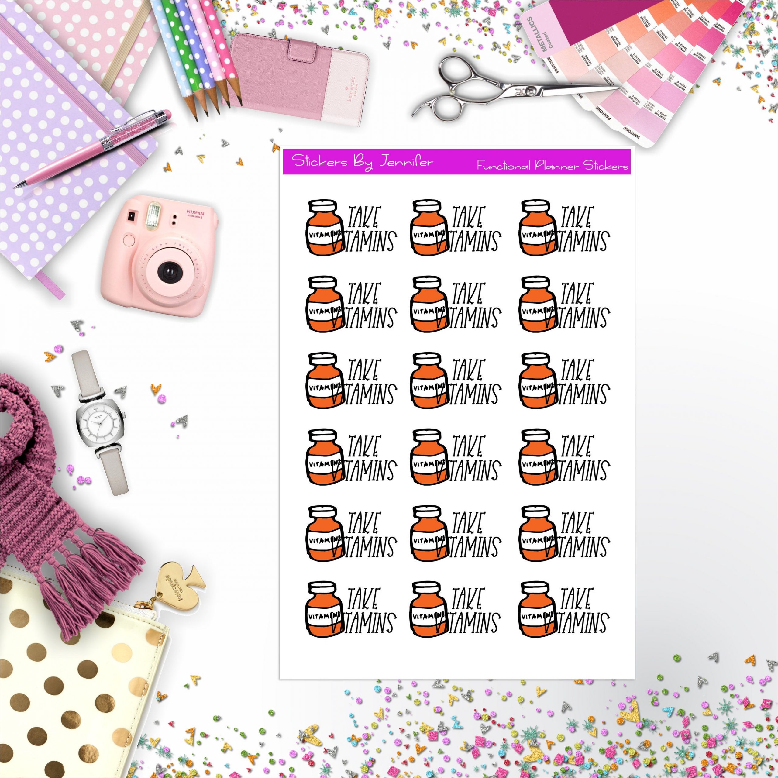 Take Vitamins Stickers, Planner Stickers, Journal Stickers, Functional Planner Stickers, Stationary Stickers