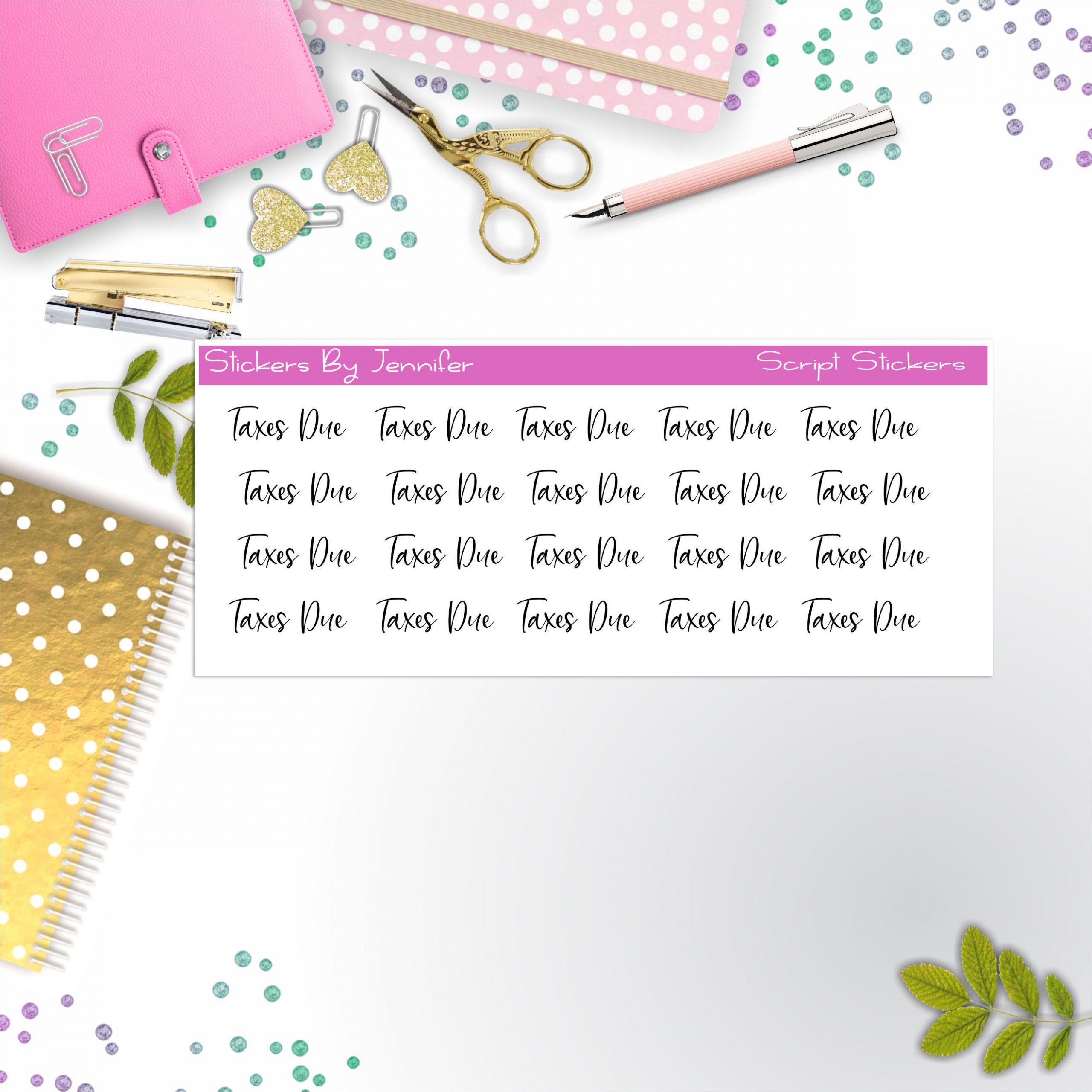 Taxes Due Script Stickers, Typography Stickers, Planner Stickers, Journal Stickers, Functional Planner Stickers, Stationary Stickers