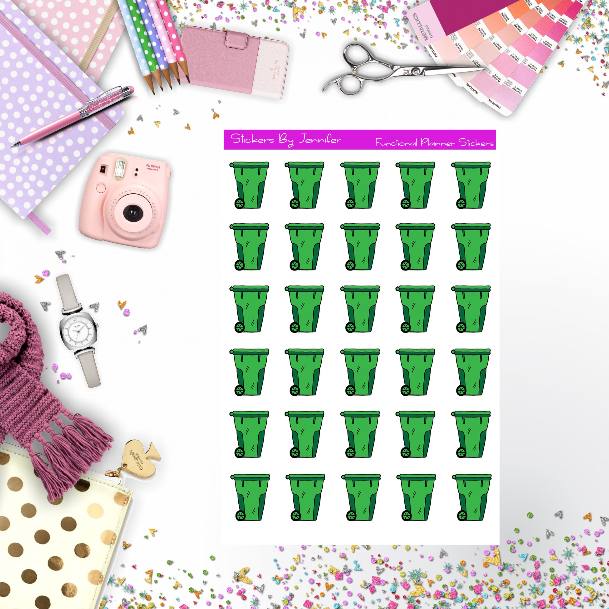 Trash Can Stickers, Planner Stickers, Journal Stickers, Functional Planner Stickers, Stationary Stickers