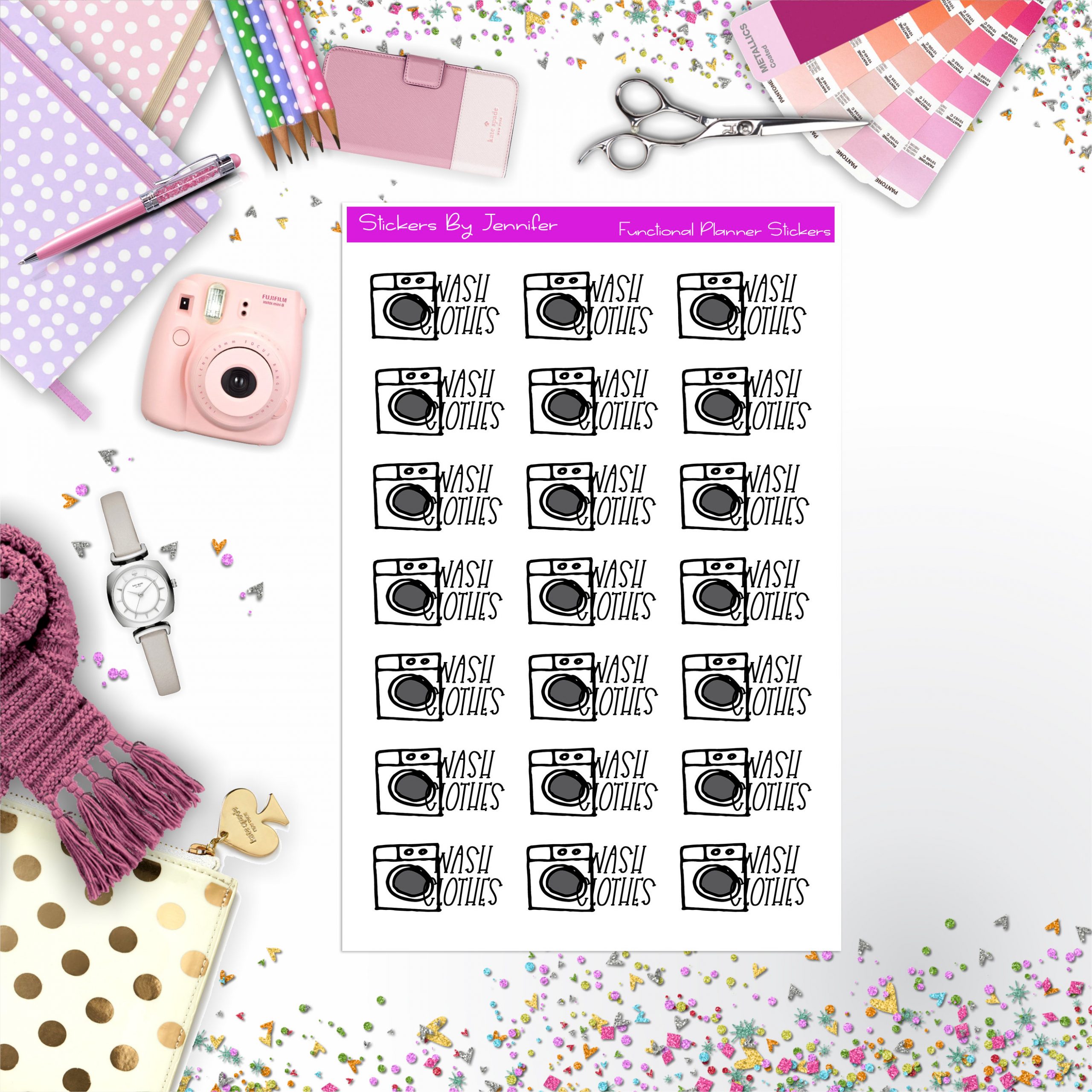 Wash Clothes Stickers, Planner Stickers, Journal Stickers, Functional Planner Stickers, Stationary Stickers