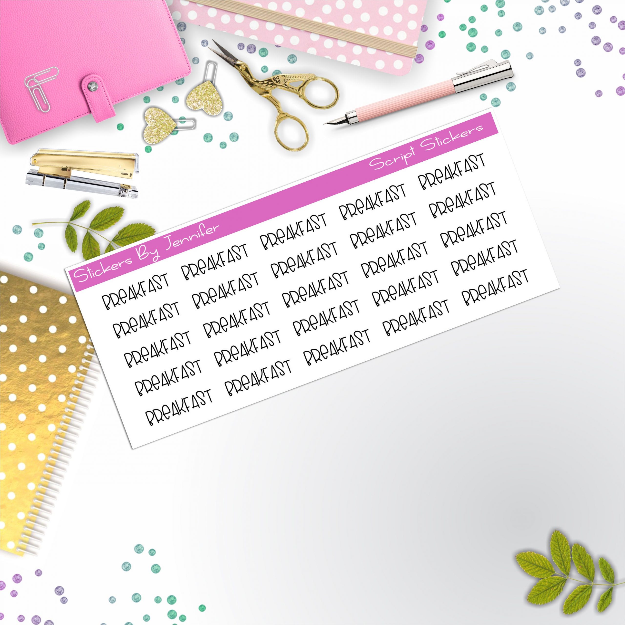 Breakfast Script Stickers, Typography Stickers, Planner Stickers