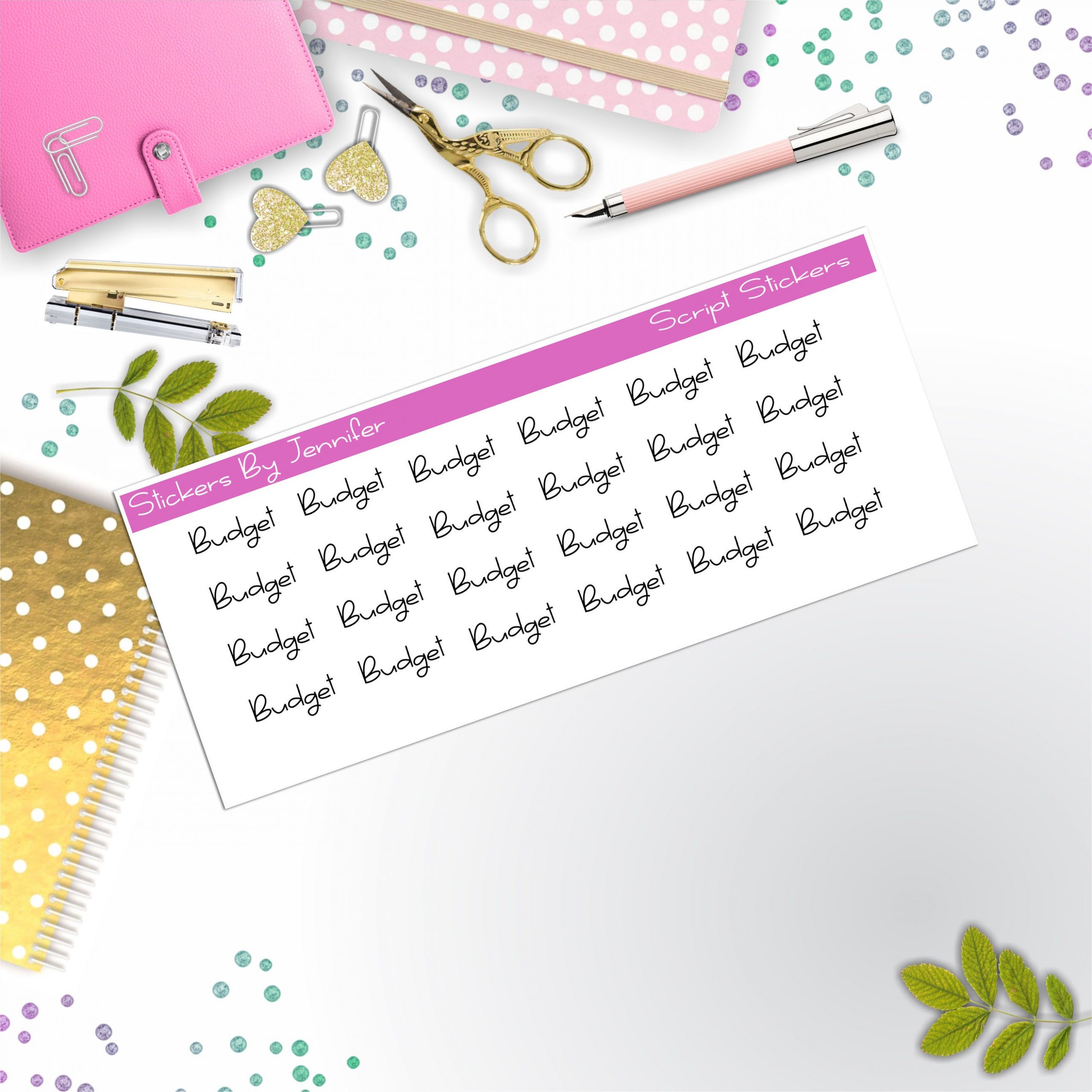 Budget Script Stickers, Typography Stickers, Planner Stickers