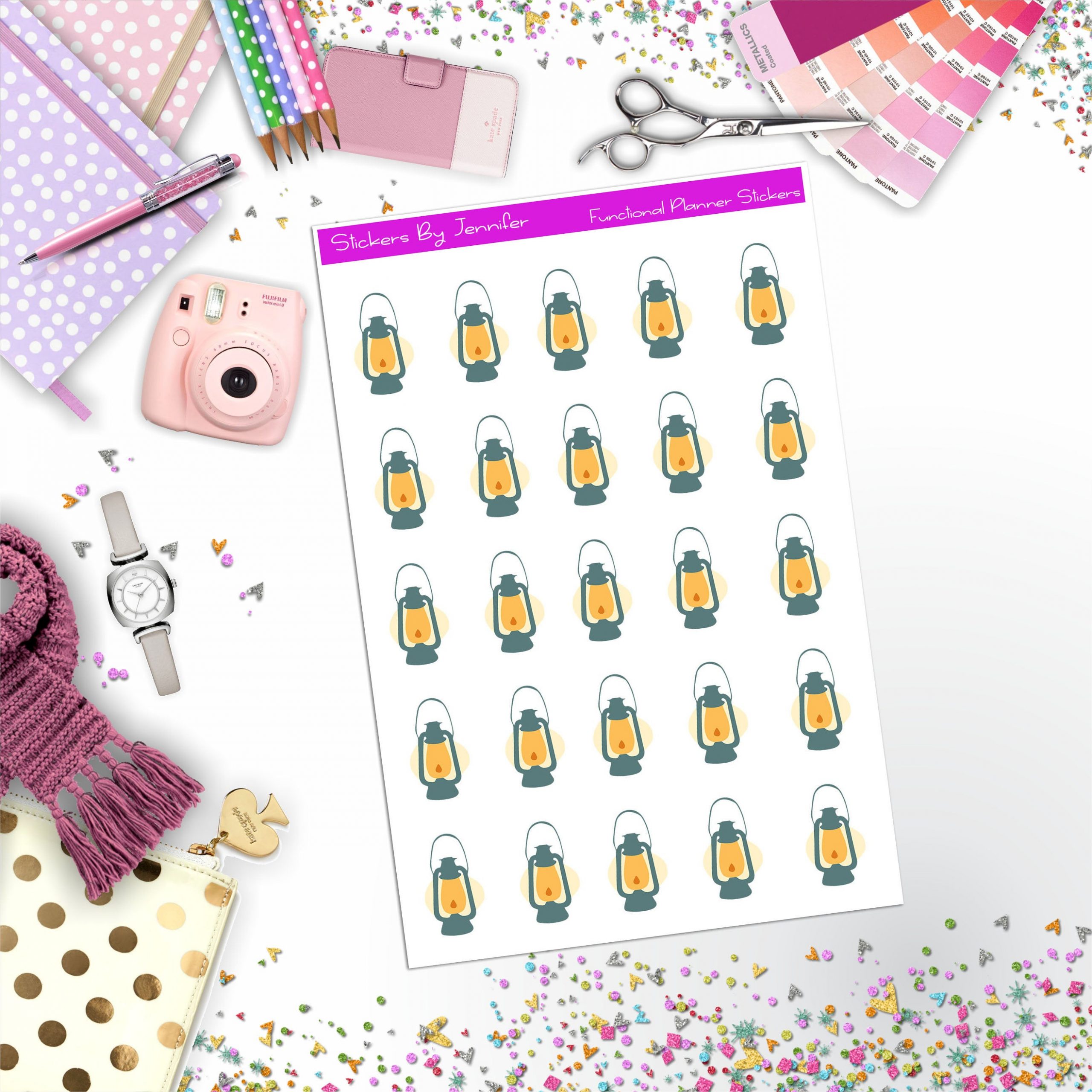 Camping Lantern Stickers, Planner Stickers, Journal Stickers, Functional Planner Stickers, Stationary Stickers
