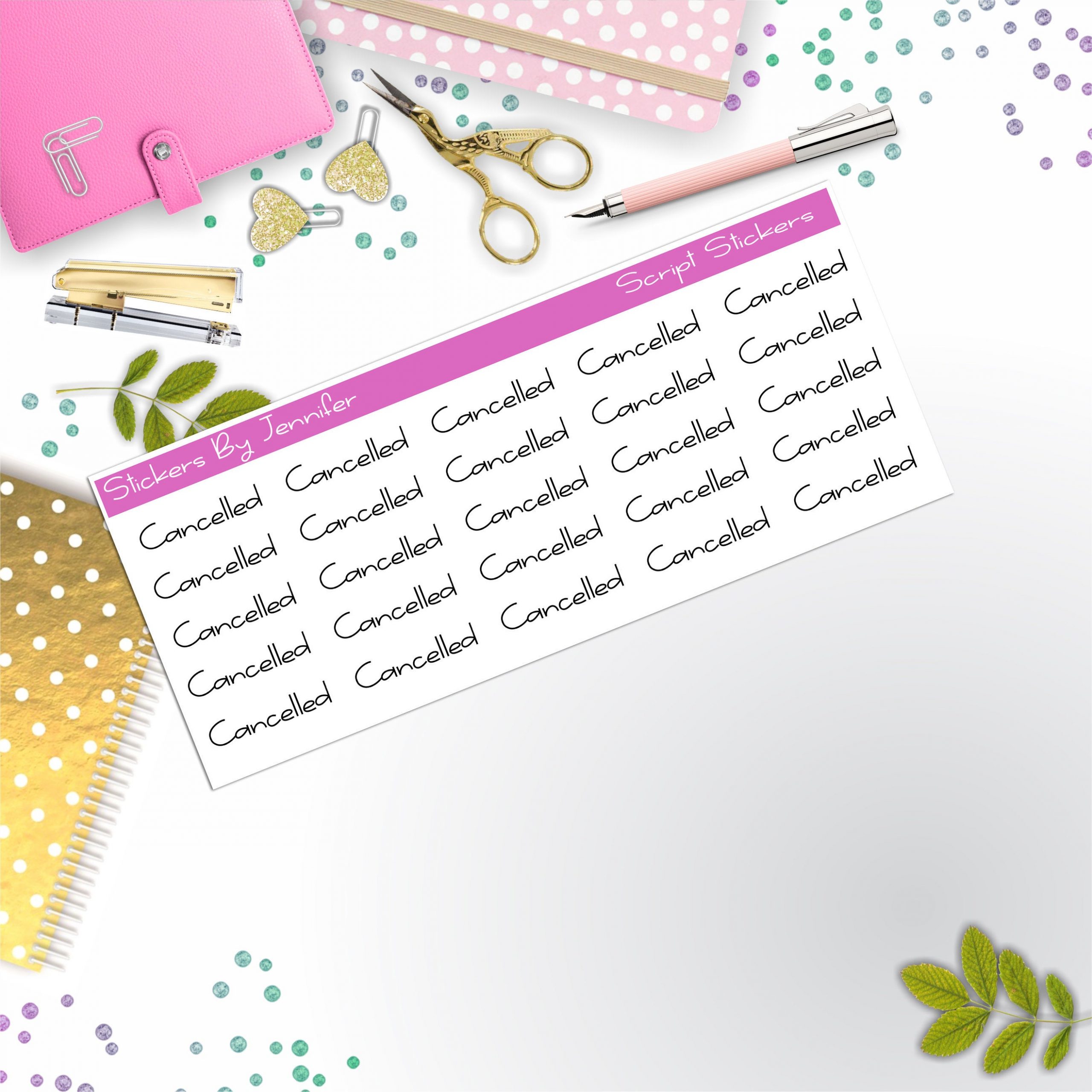 Cancelled Script Stickers, Typography Stickers, Planner Stickers