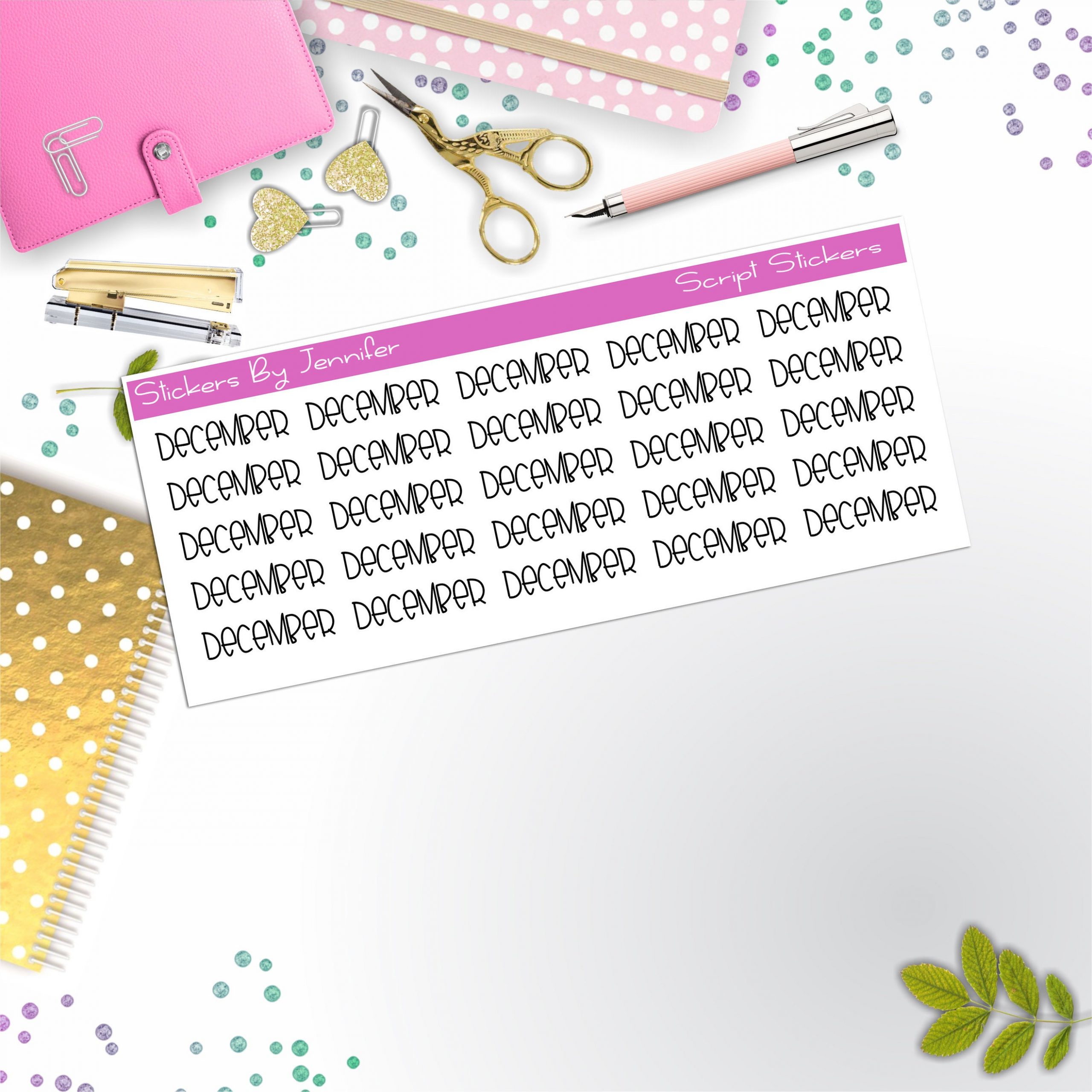 December Script Stickers, Typography Stickers, Planner Stickers