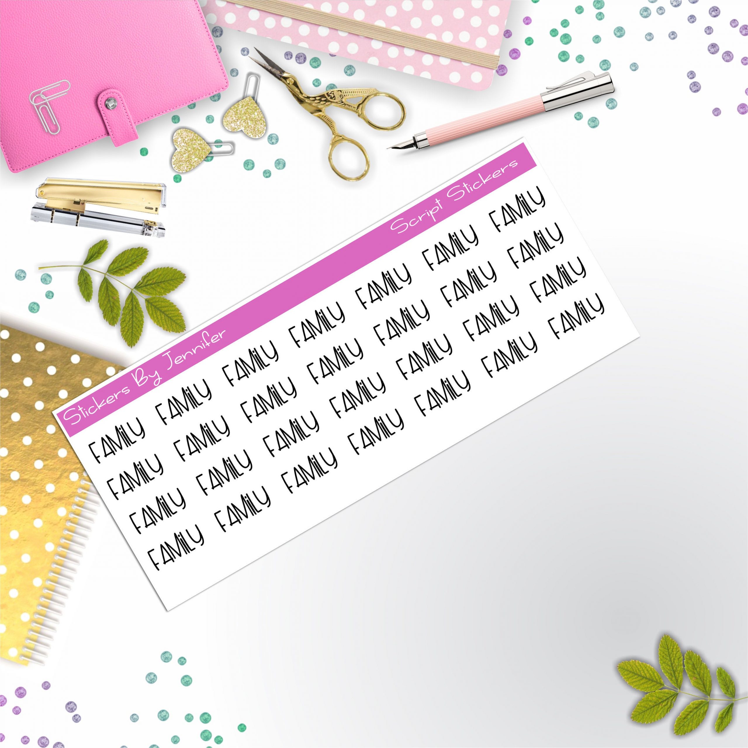 Family Script Stickers, Typography Stickers, Planner Stickers