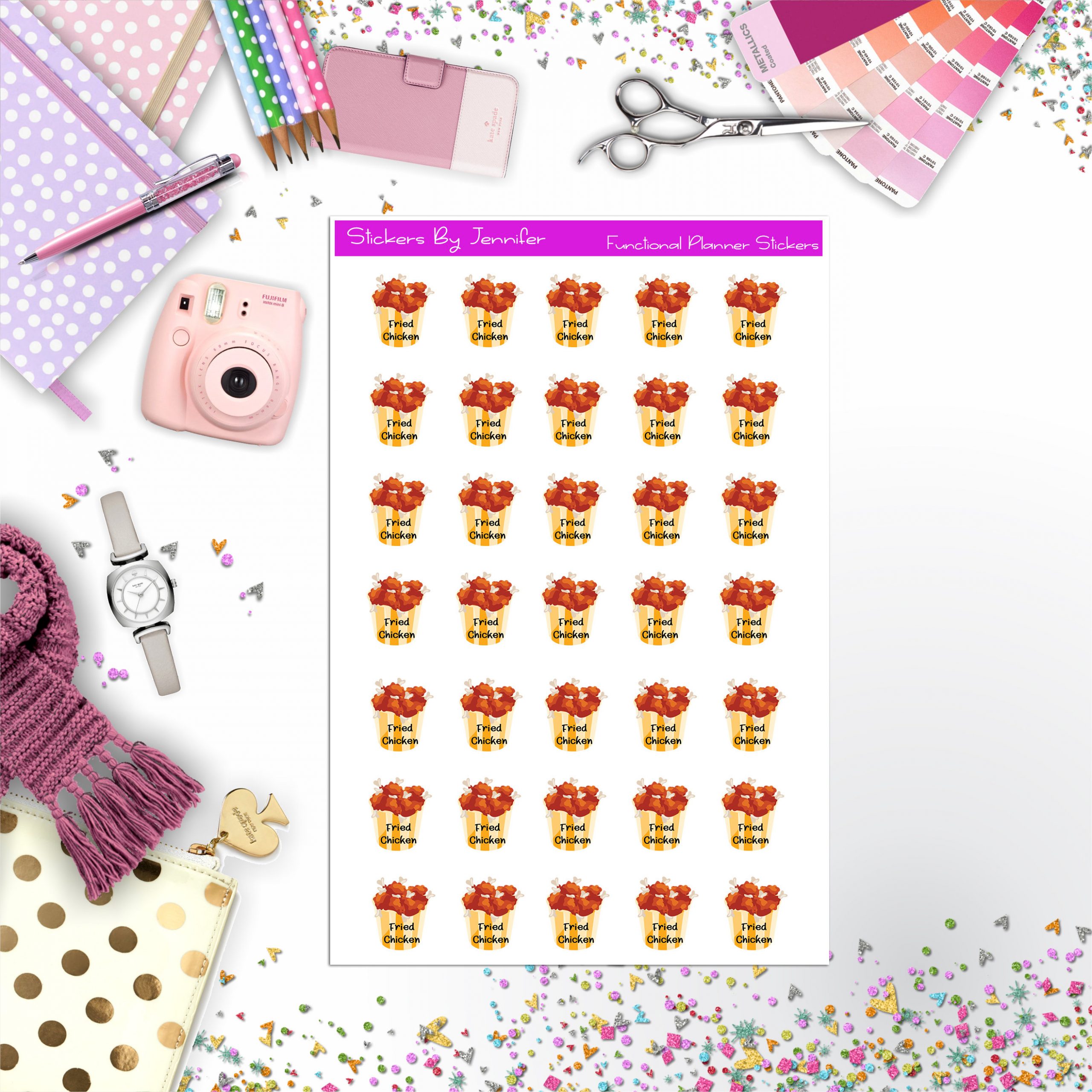 Fried Chicken, Fast Food Planner Stickers
