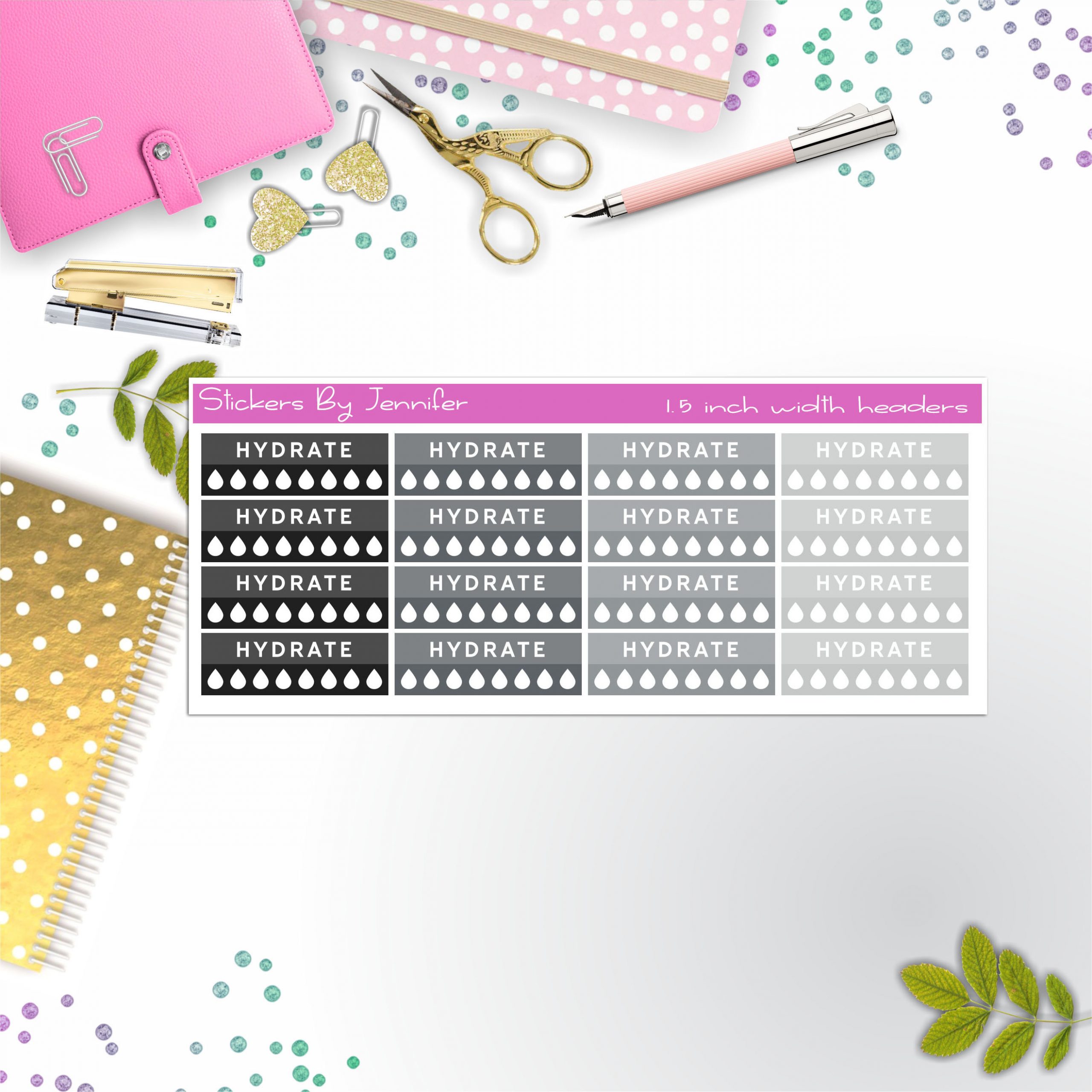 Hydrate Quarter Boxes Planner Stickers, Journal Stickers, Functional Planner Stickers, Stationary Stickers