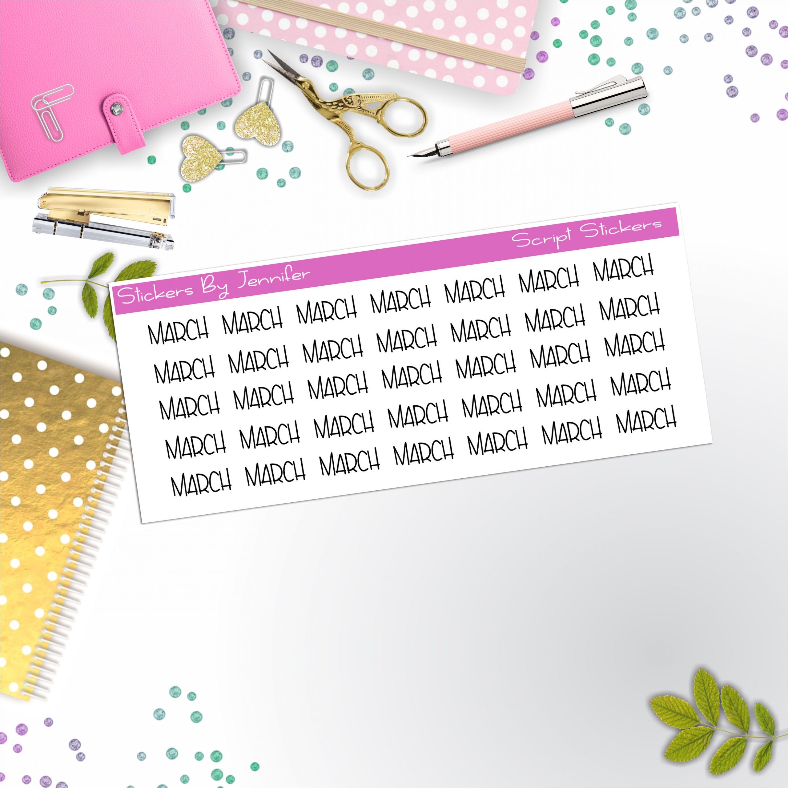 March Script Stickers, Typography Stickers, Planner Stickers