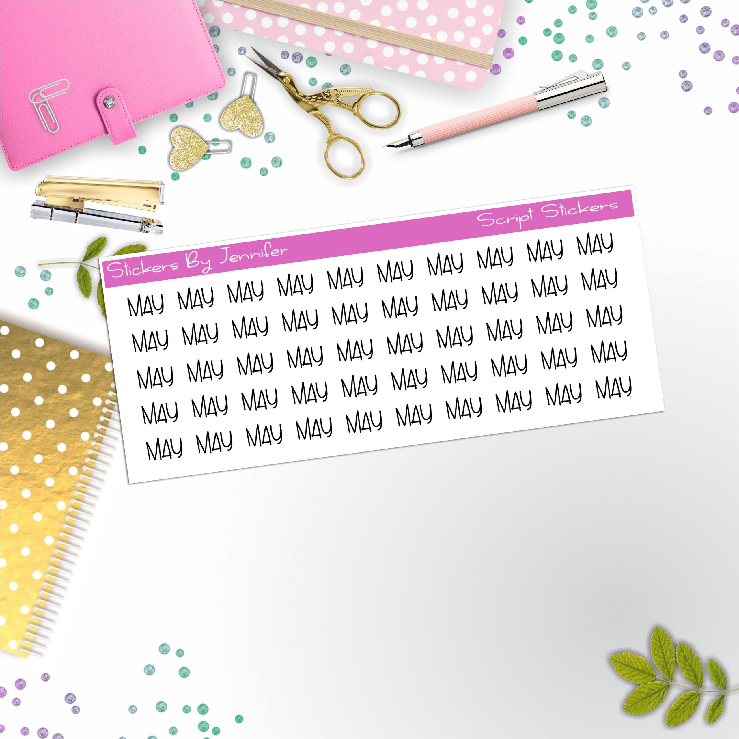 May Script Stickers, Typography Stickers, Planner Stickers
