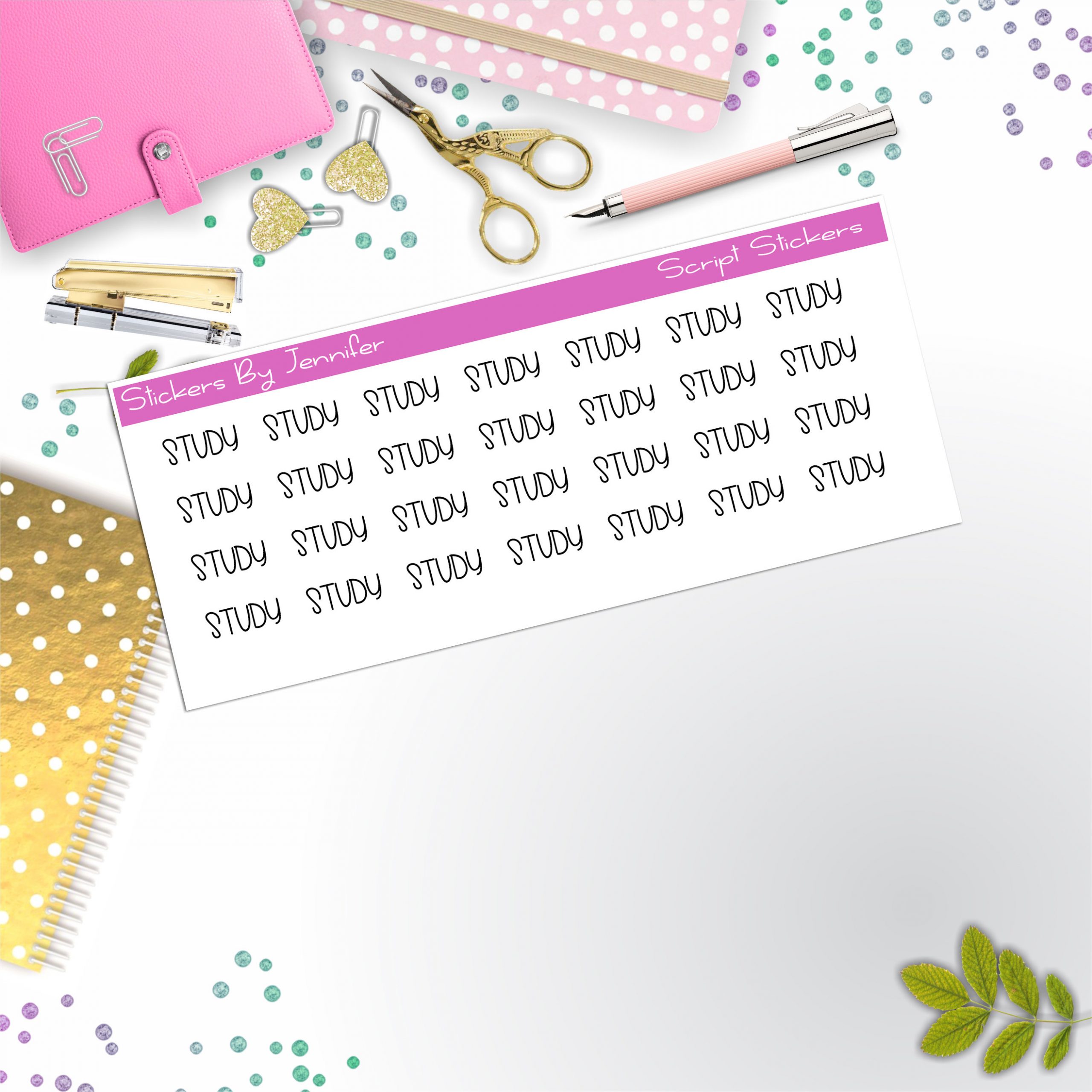Study Script Stickers, Typography Stickers, Planner Stickers