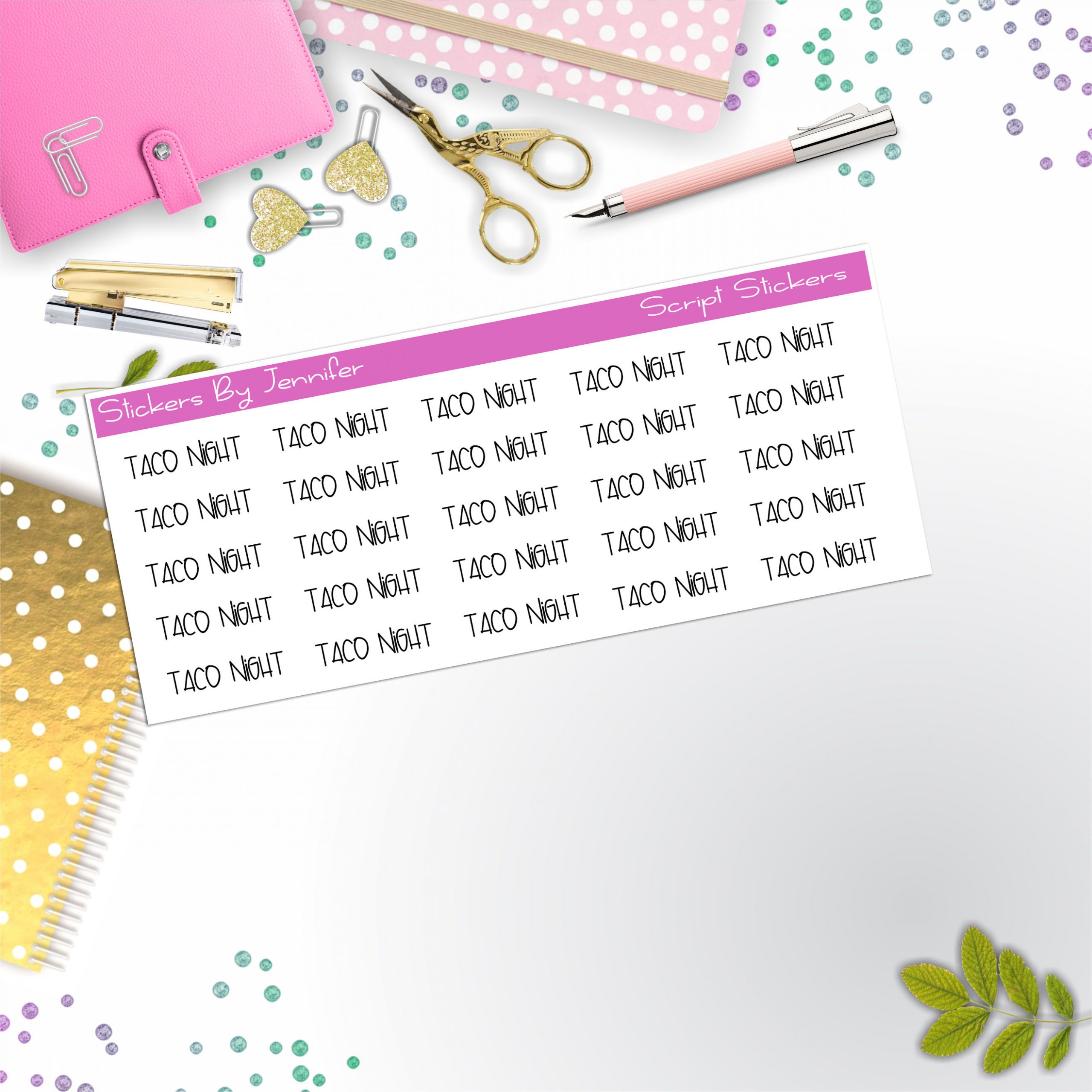 Taco Night Script Stickers, Typography Stickers, Planner Stickers