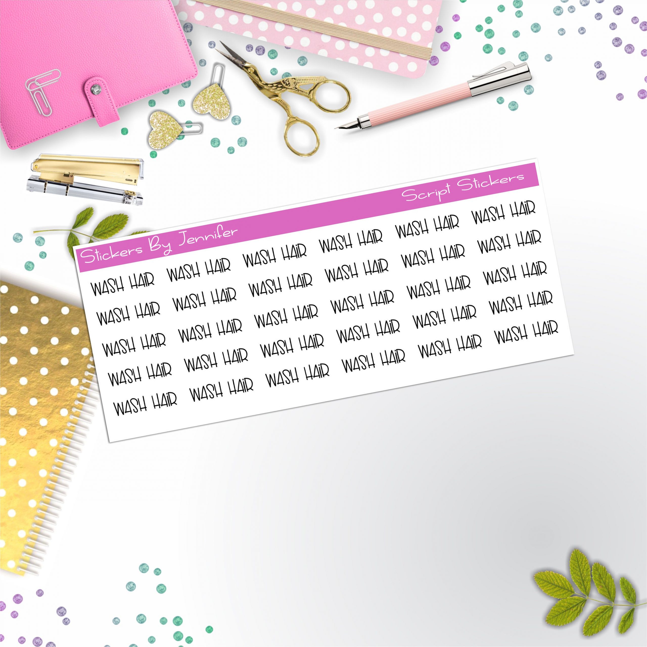 Wash Hair Script Stickers, Typography Stickers, Planner Stickers