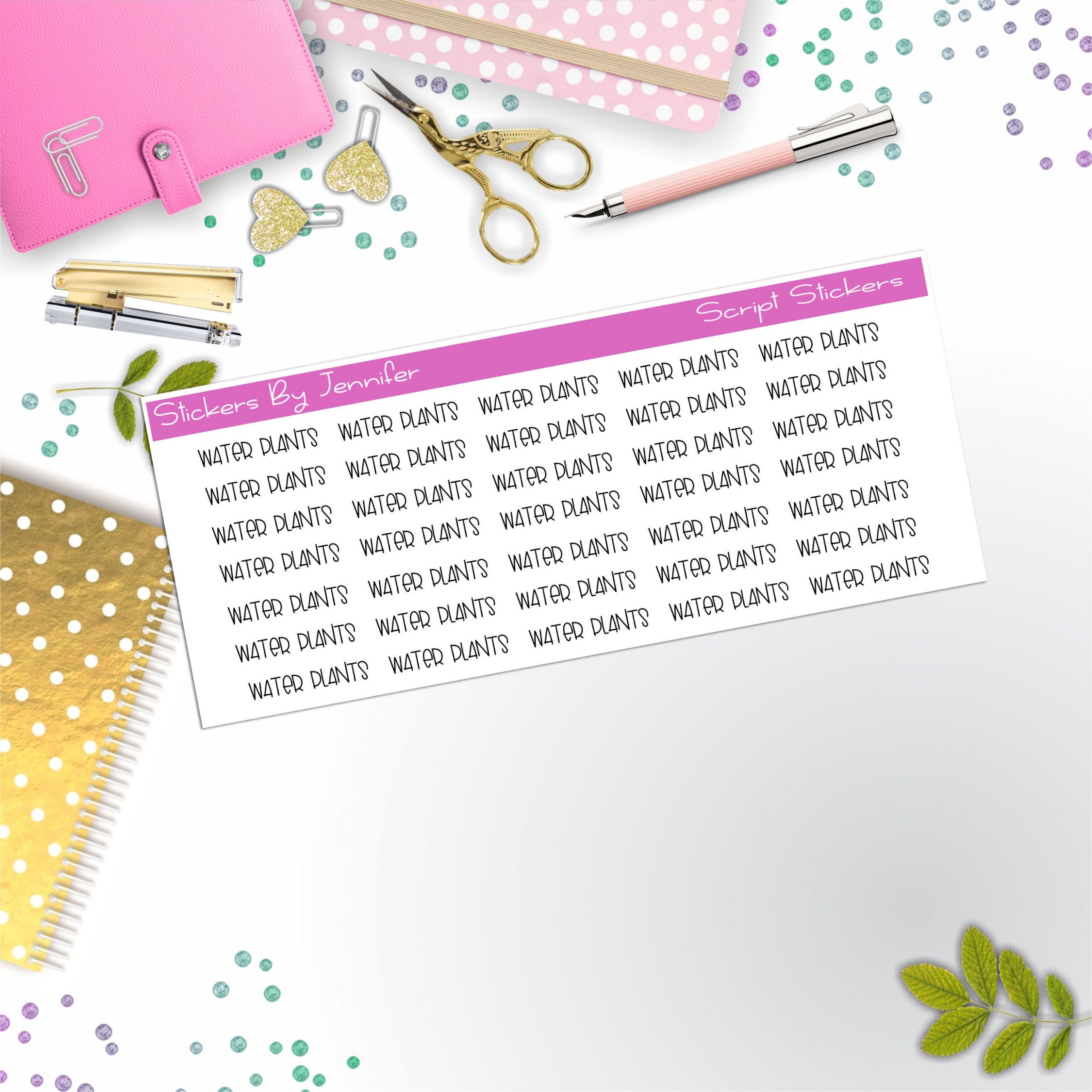 Water Plants Script Stickers, Typography Stickers, Planner Stickers
