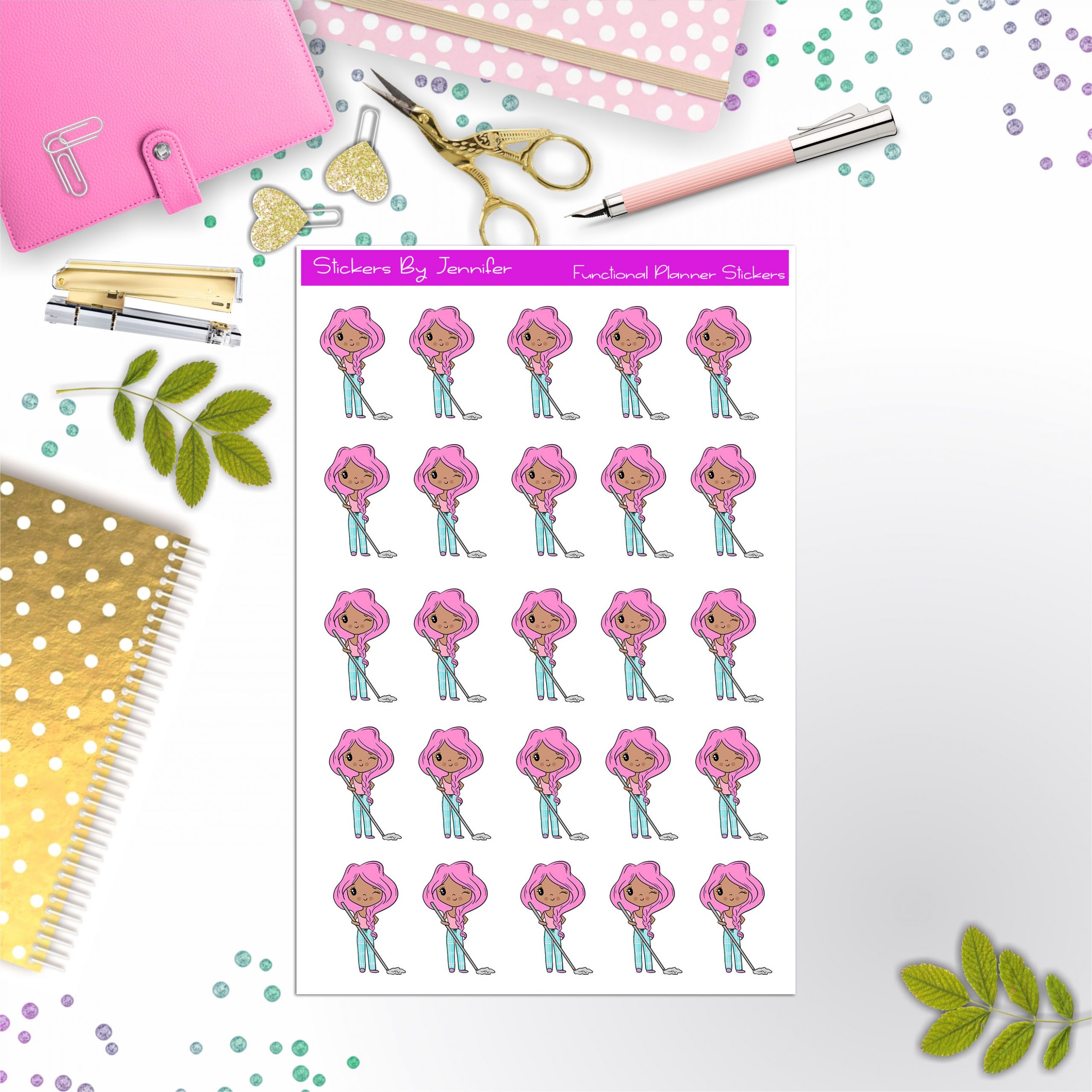 Cleaning Girl Planner Stickers, Bullet Journal Stickers, Functional Planner Stickers, Stationary Stickers