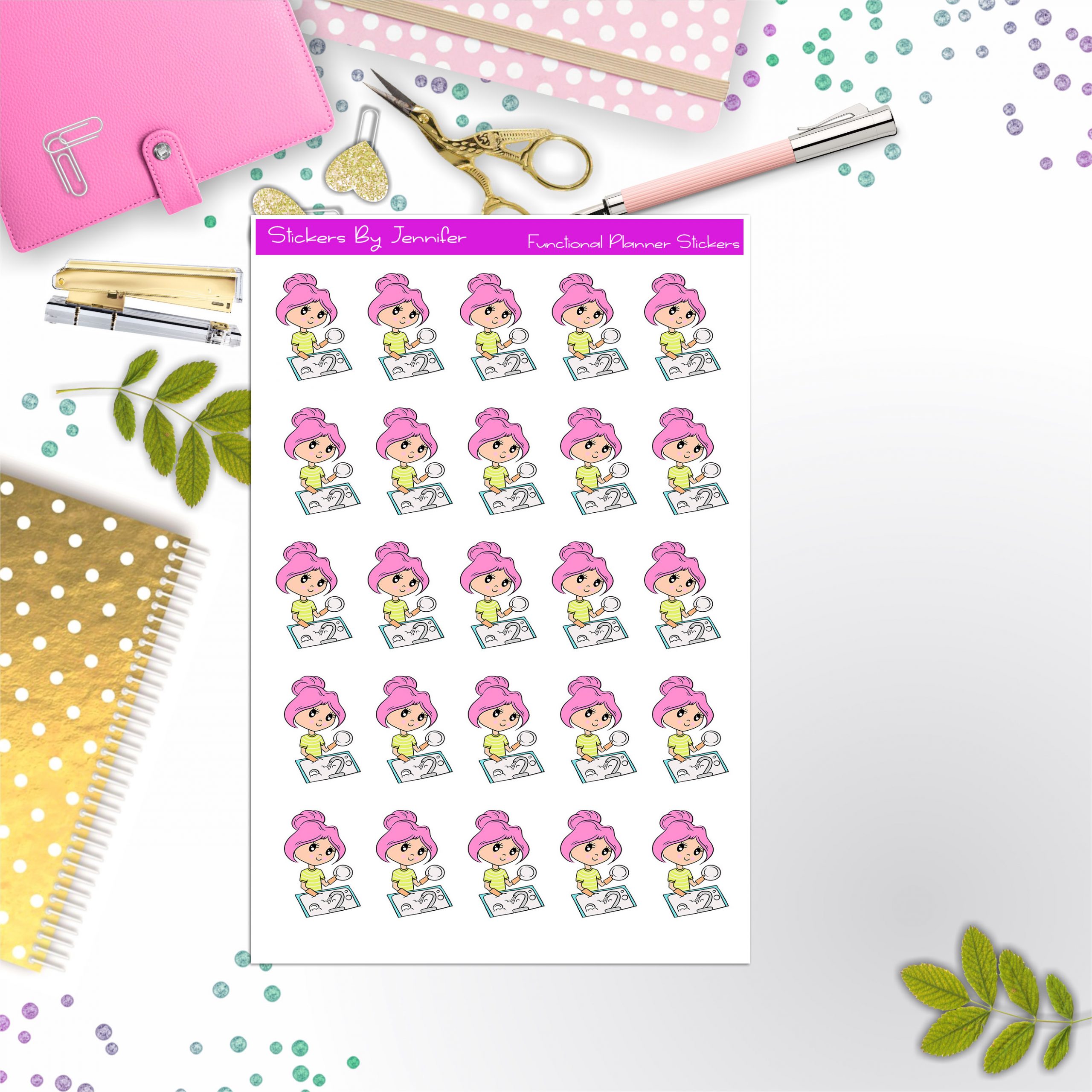 Cleaning Girl Planner Stickers, Bullet Journal Stickers, Functional Planner Stickers, Stationary Stickers