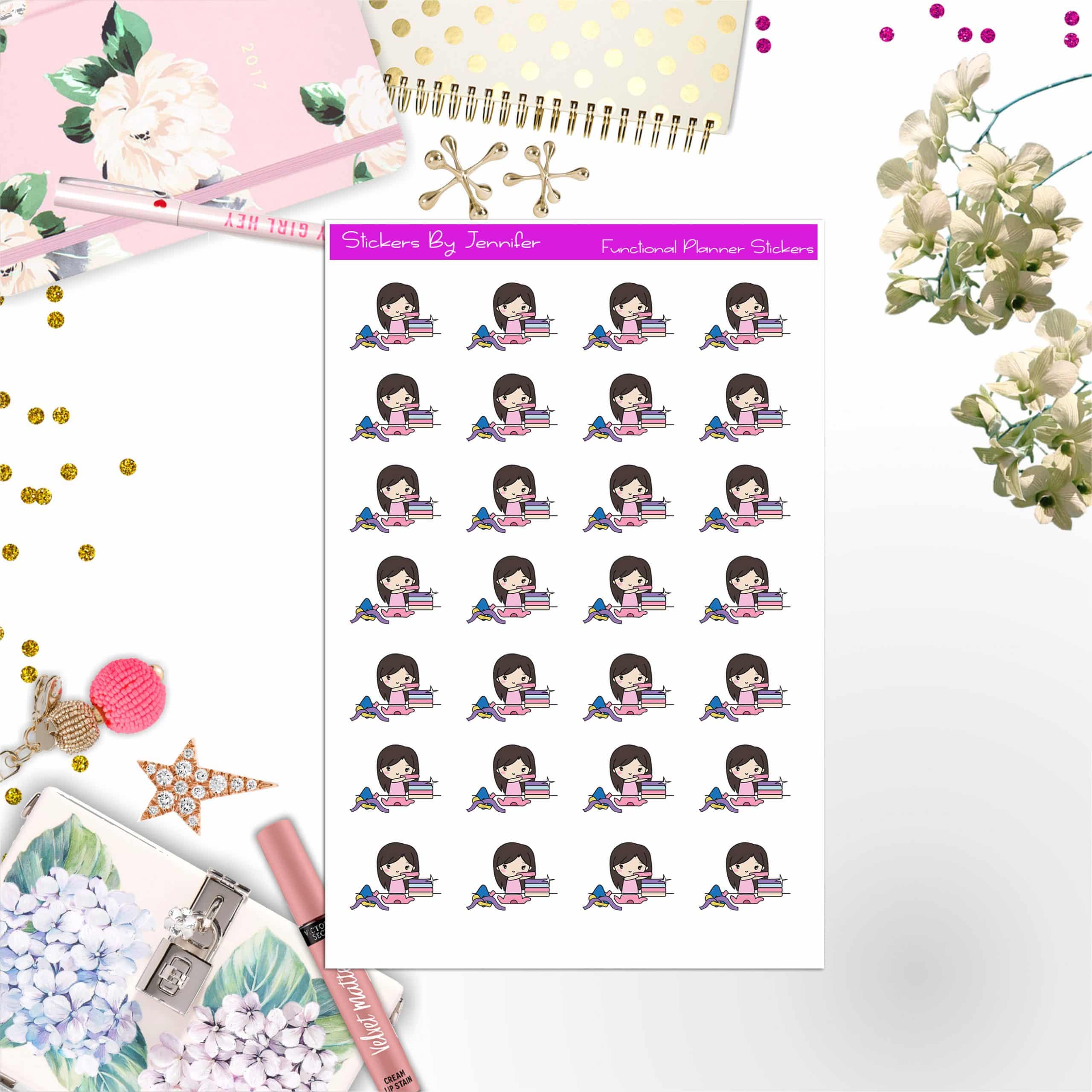 Cleaning Girl Planner Stickers, Bullet Journal Stickers, Functional Planner Stickers, Stationary Stickers