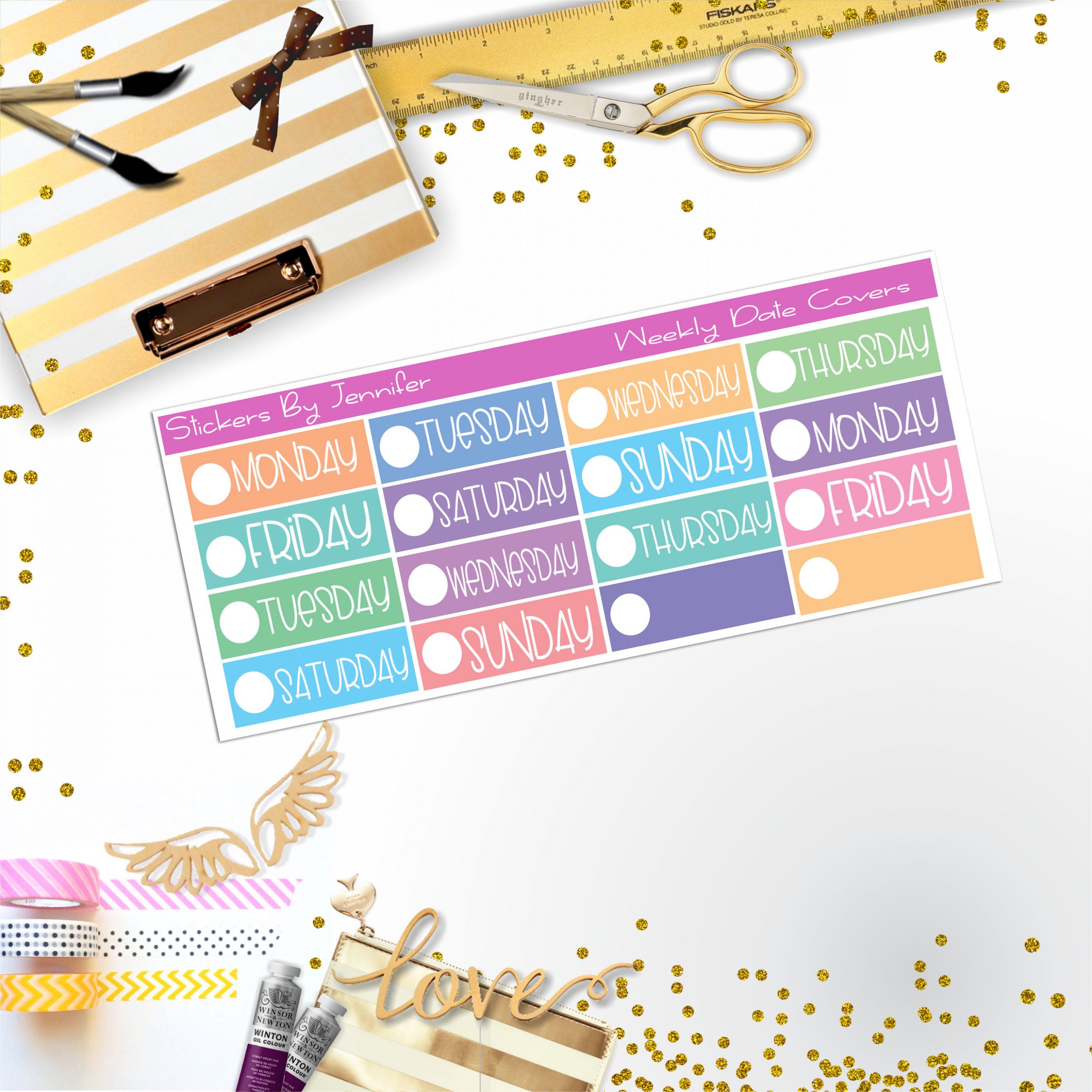 Weekly Date Covers P001 Planner Stickers, Journal Stickers, Functional Planner Stickers, Stationary Stickers