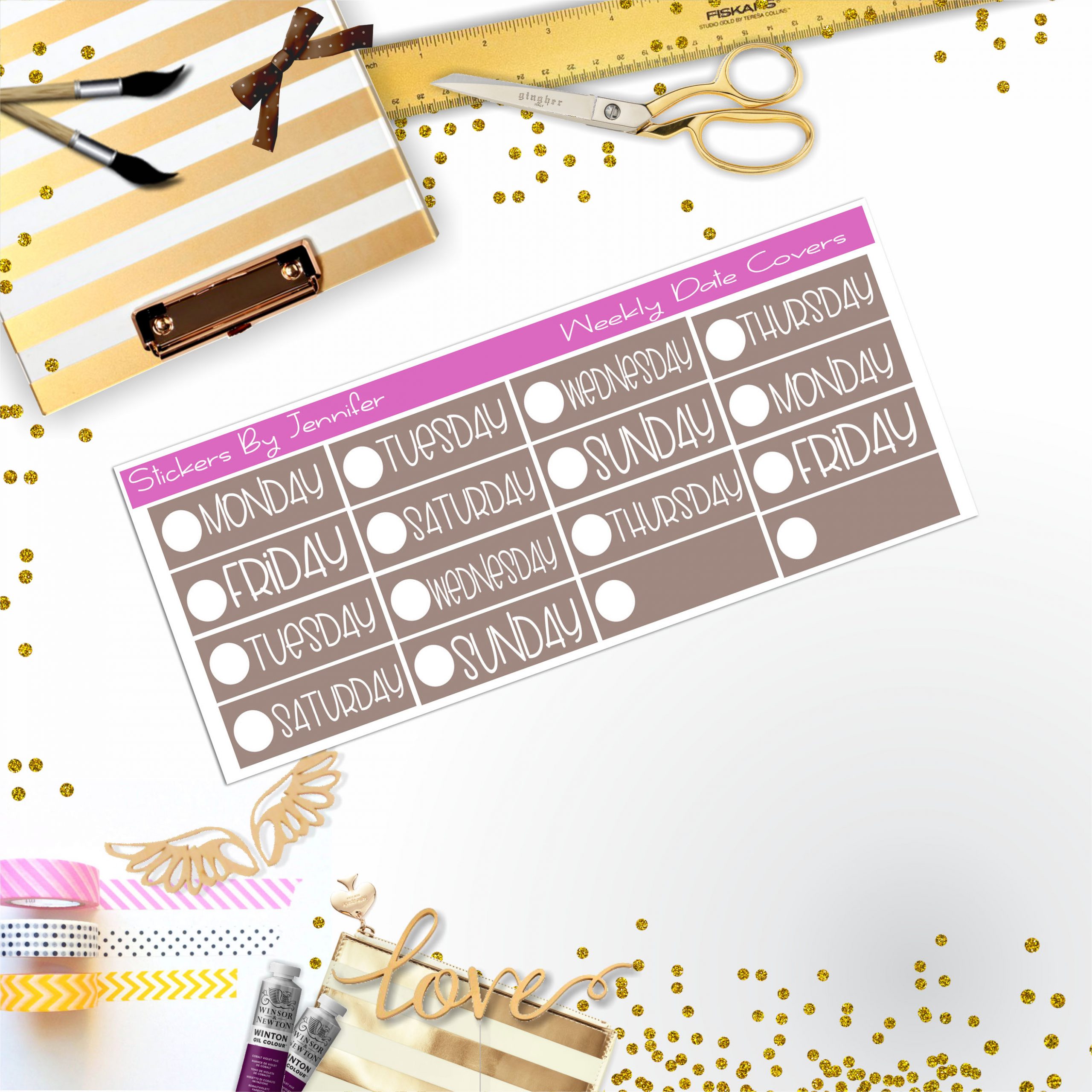 Weekly Date Covers P100 Planner Stickers, Journal Stickers, Functional Planner Stickers, Stationary Stickers