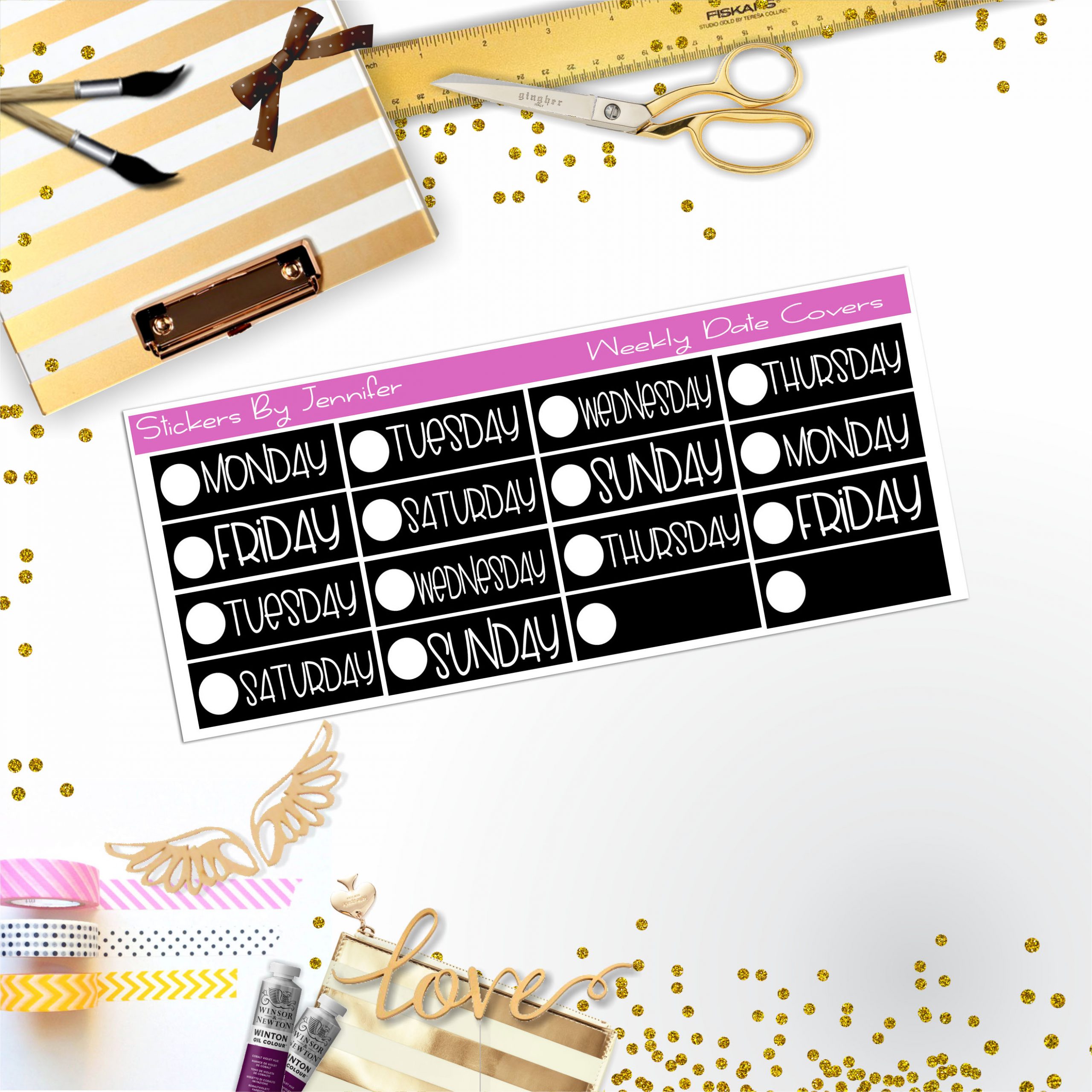 Weekly Date Covers P104 Planner Stickers, Journal Stickers, Functional Planner Stickers, Stationary Stickers