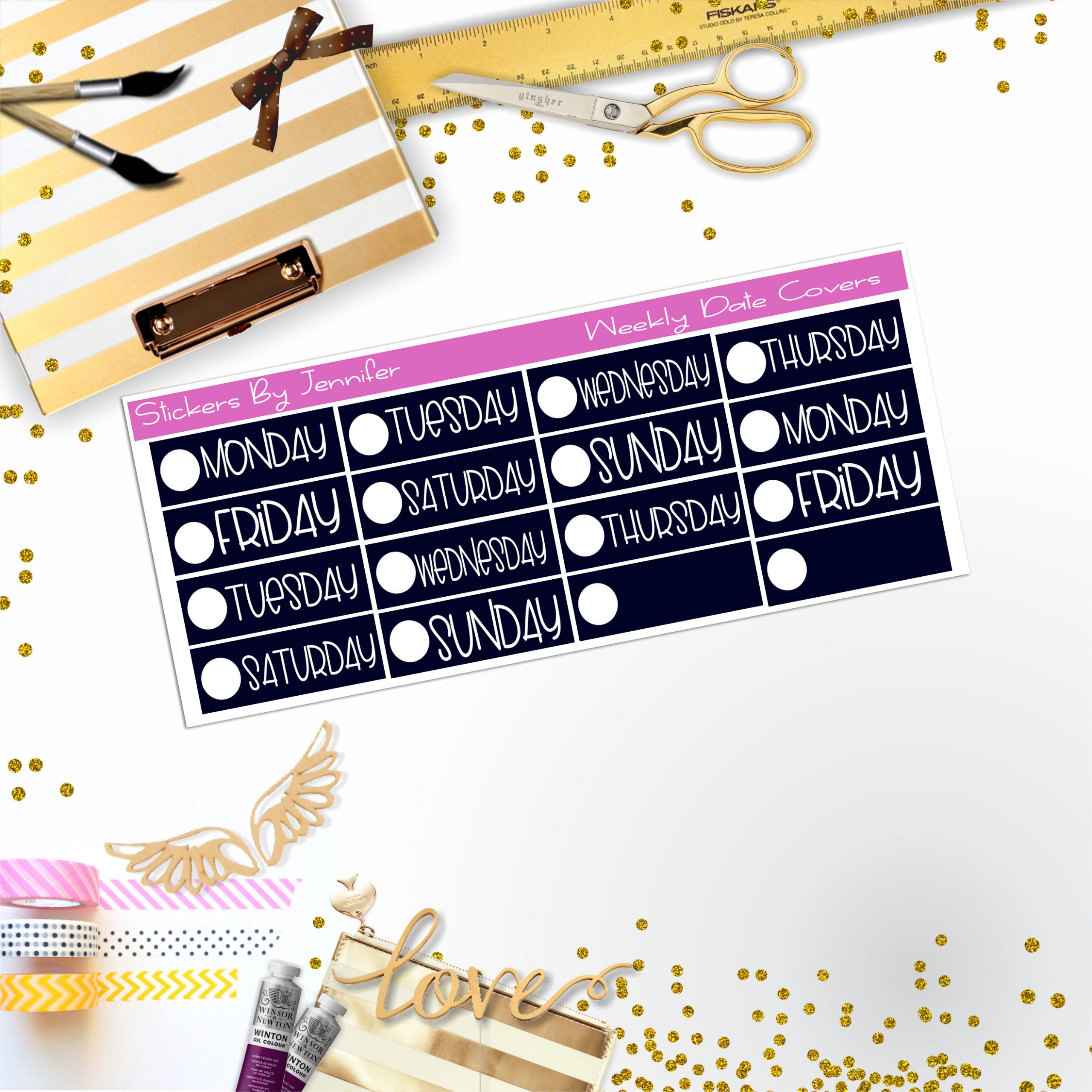 Weekly Date Covers P011 Planner Stickers, Journal Stickers, Functional Planner Stickers, Stationary Stickers