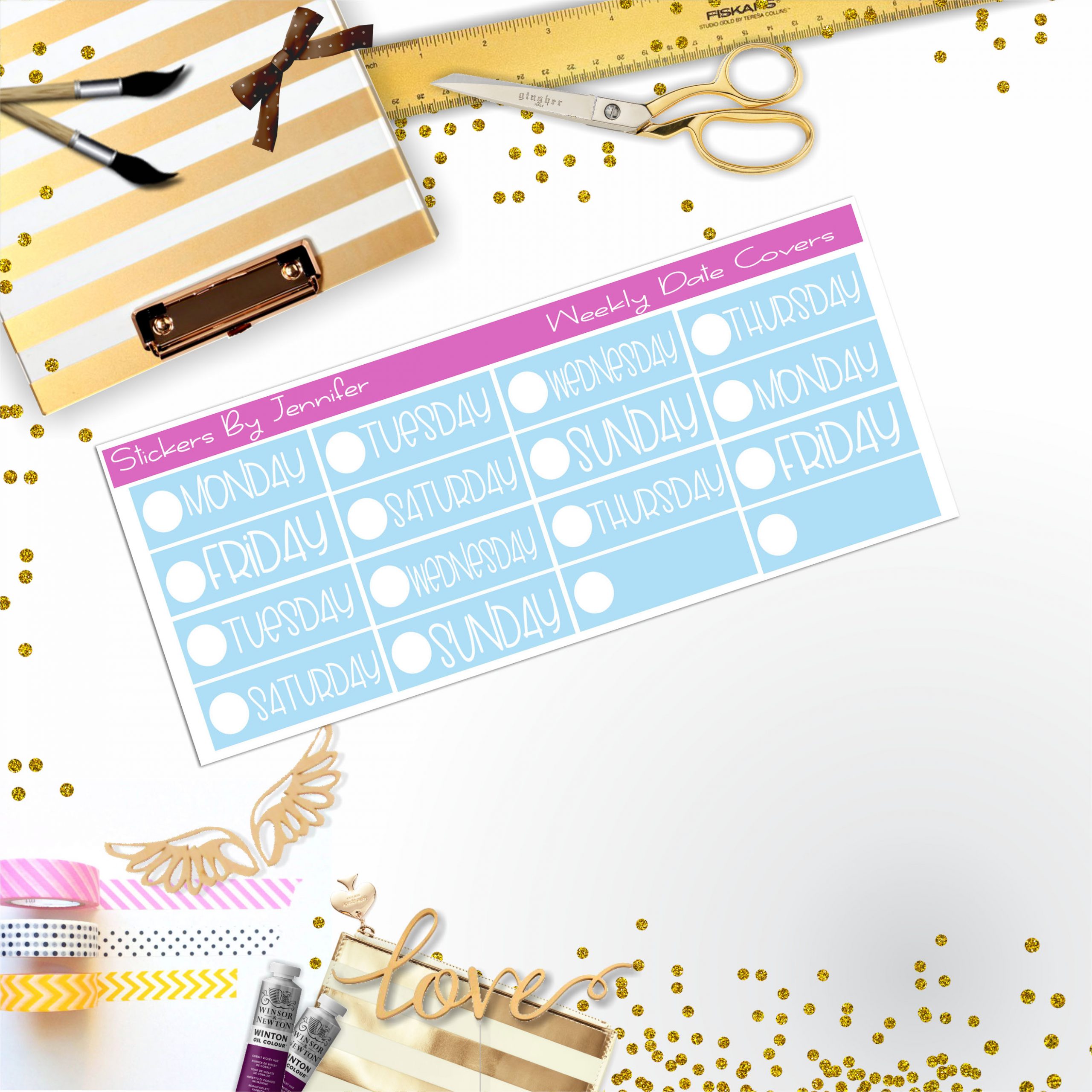 Weekly Date Covers P017 Planner Stickers, Journal Stickers, Functional Planner Stickers, Stationary Stickers