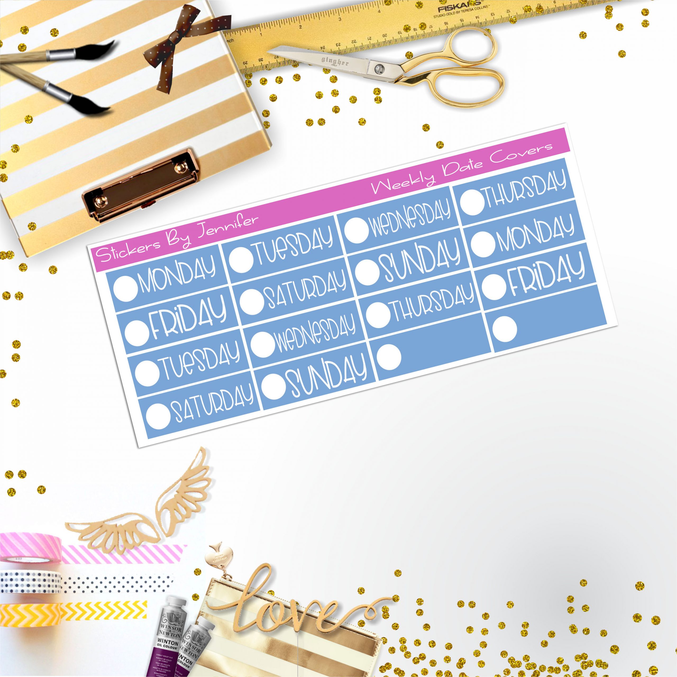 Weekly Date Covers P019 Planner Stickers, Journal Stickers, Functional Planner Stickers, Stationary Stickers