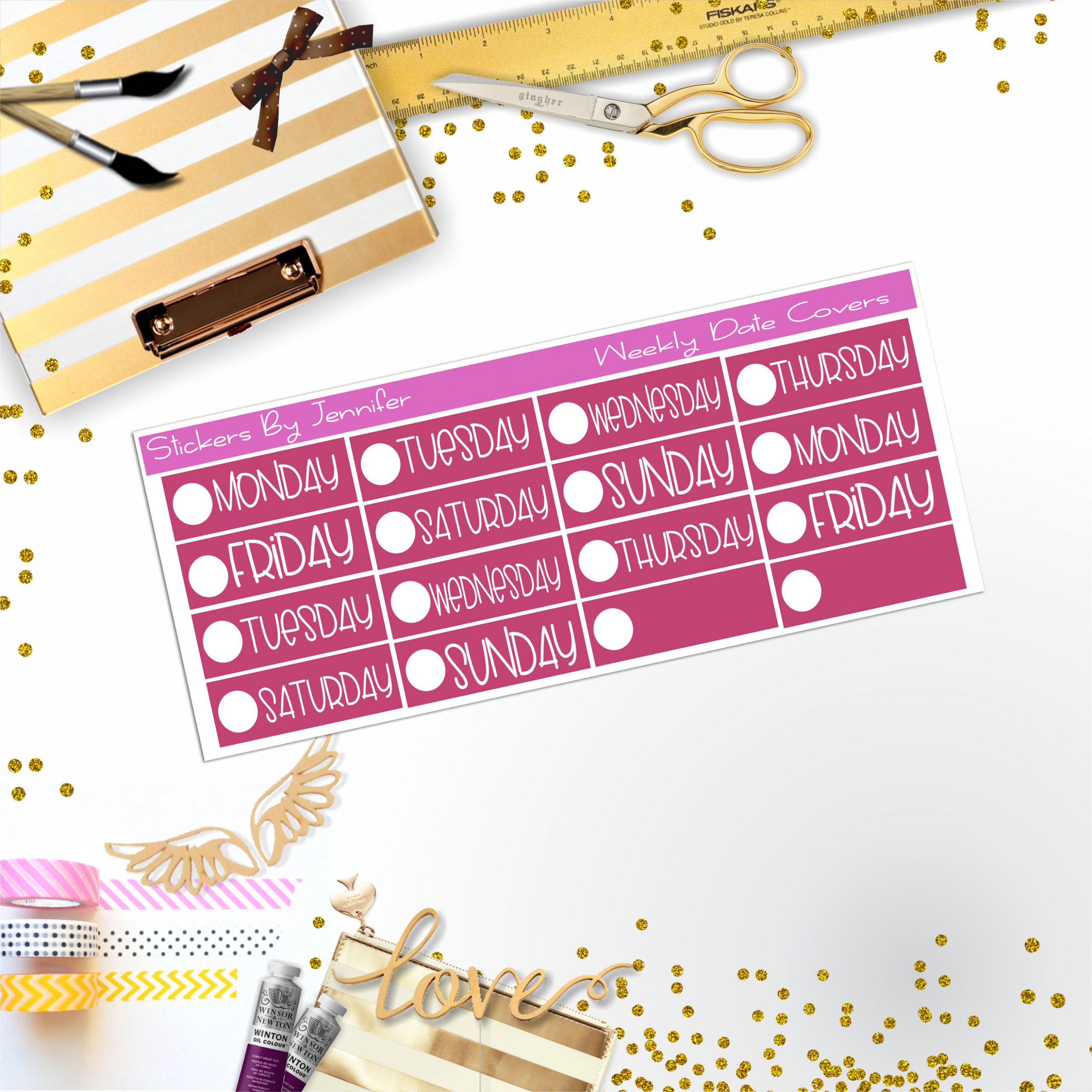 Weekly Date Covers P002 Planner Stickers, Journal Stickers, Functional Planner Stickers, Stationary Stickers