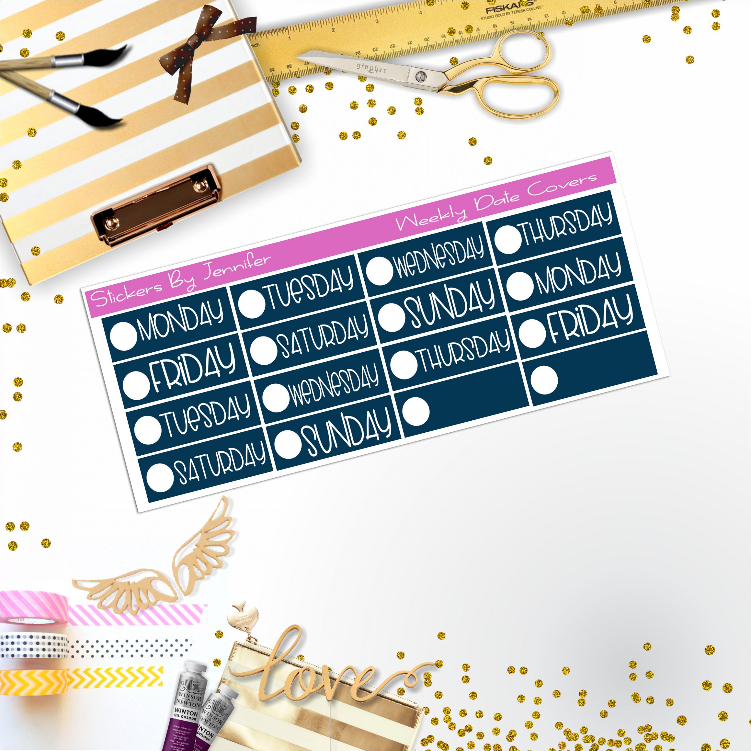 Weekly Date Covers P022 Planner Stickers, Journal Stickers, Functional Planner Stickers, Stationary Stickers