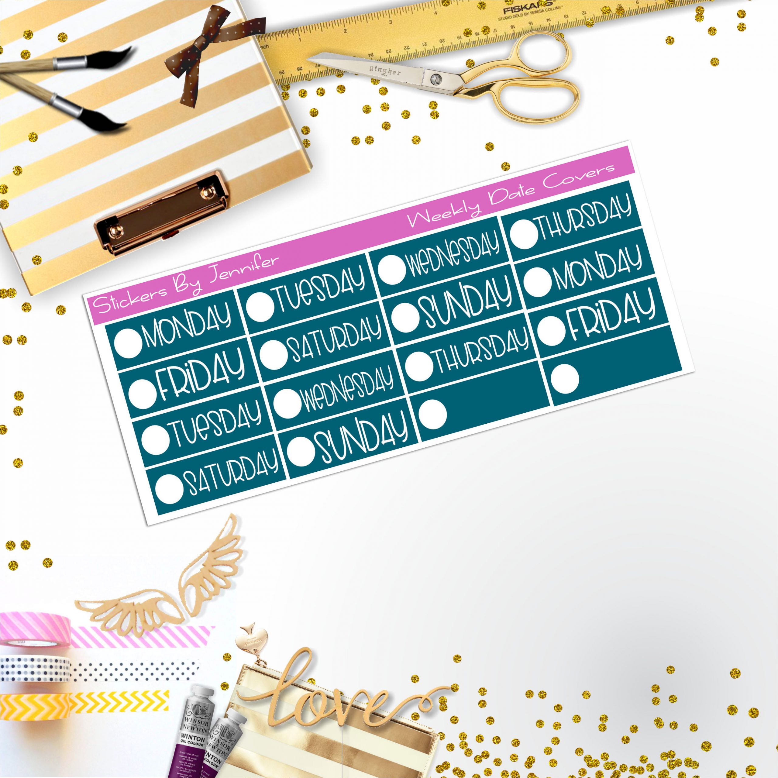 Weekly Date Covers P023 Planner Stickers, Journal Stickers, Functional Planner Stickers, Stationary Stickers