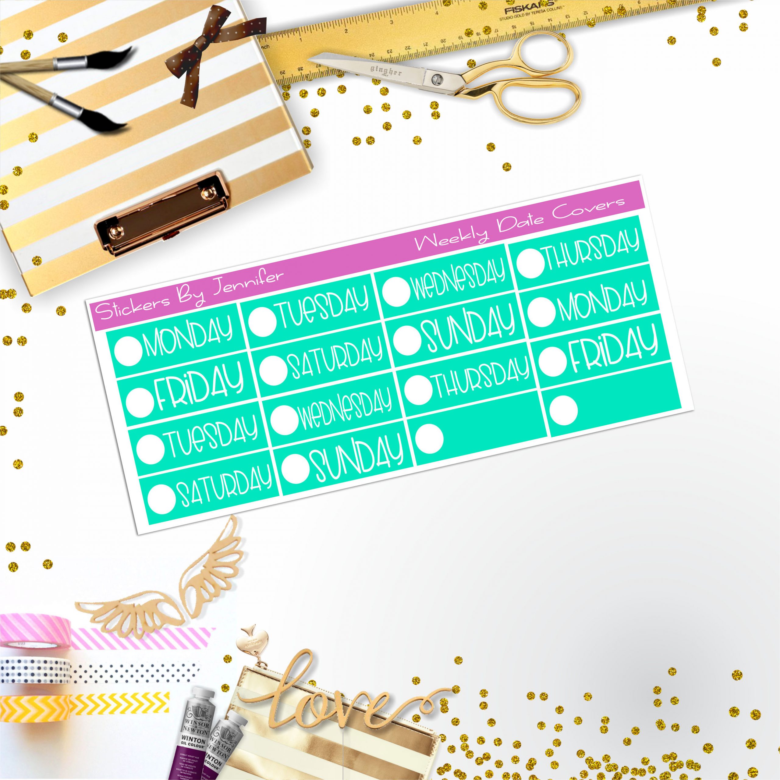 Weekly Date Covers P029 Planner Stickers, Journal Stickers, Functional Planner Stickers, Stationary Stickers