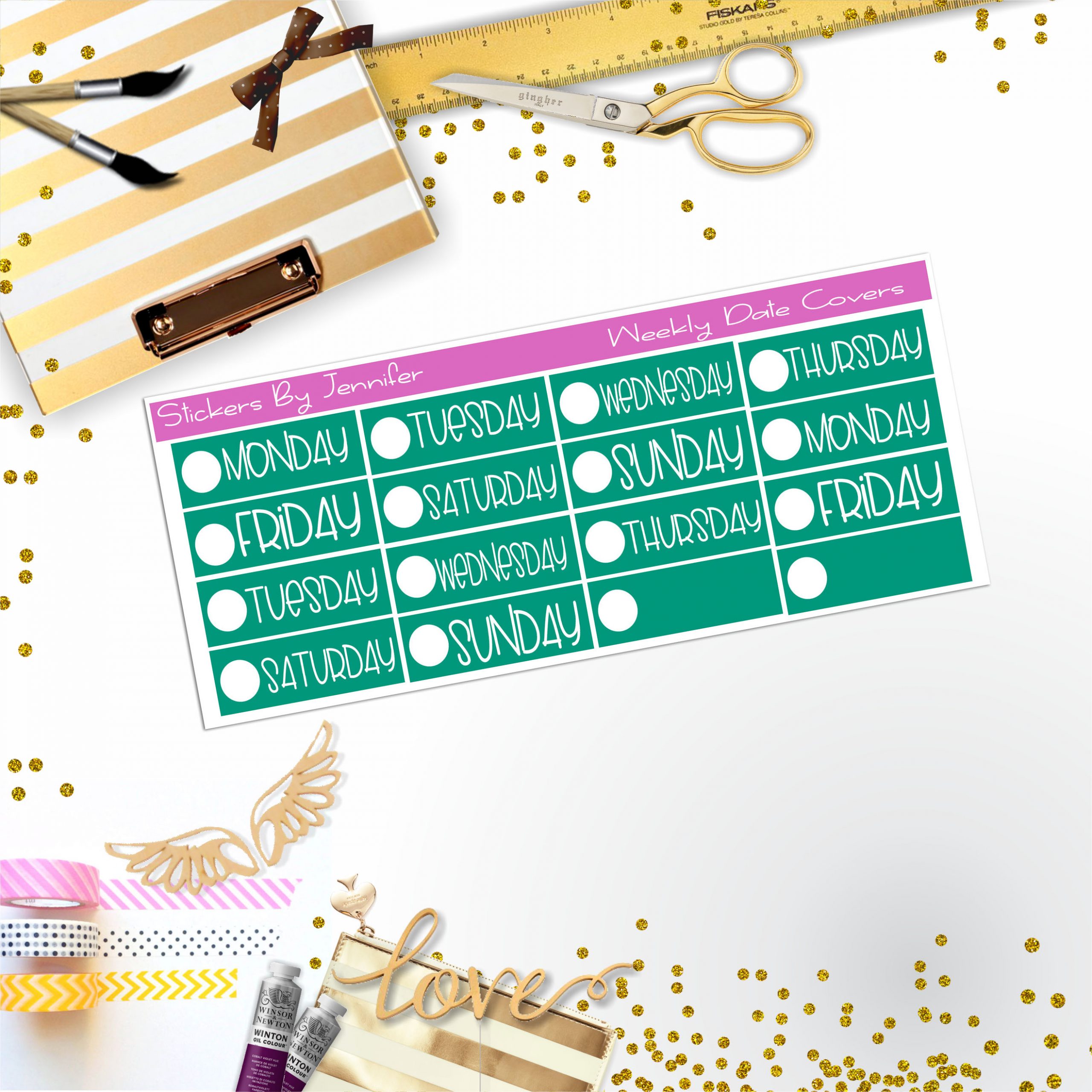 Weekly Date Covers P030 Planner Stickers, Journal Stickers, Functional Planner Stickers, Stationary Stickers