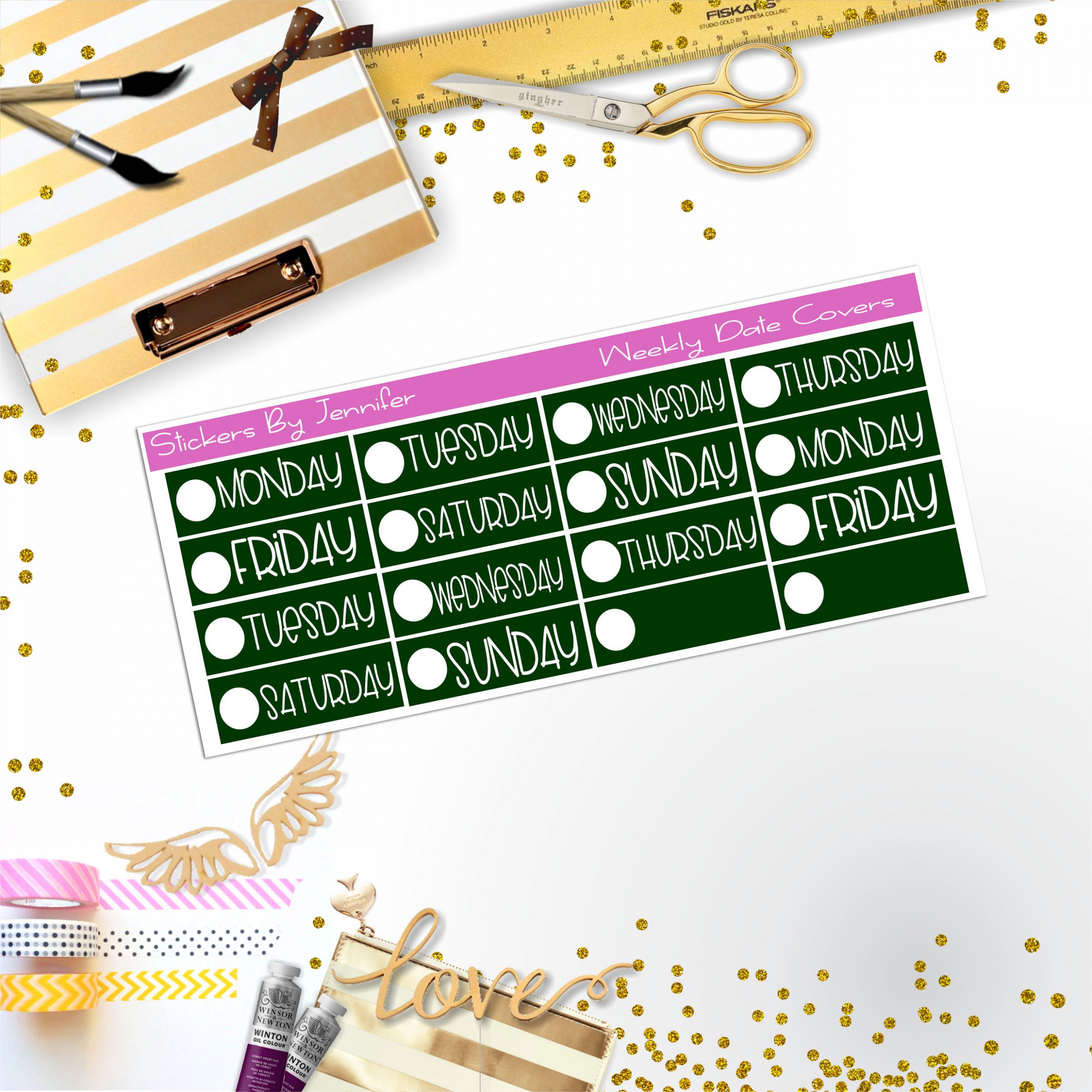 Weekly Date Covers P035 Planner Stickers, Journal Stickers, Functional Planner Stickers, Stationary Stickers