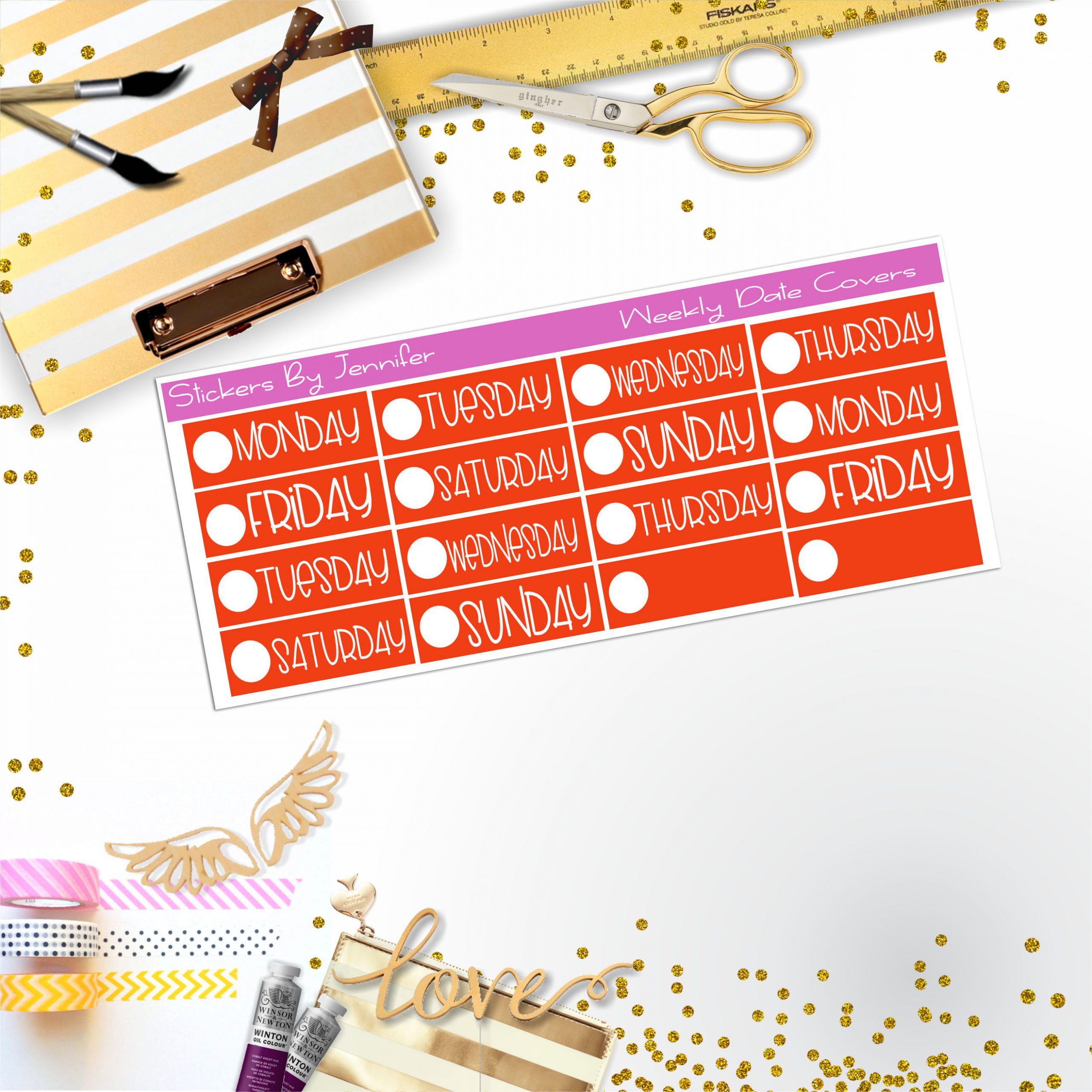 Weekly Date Covers P052 Planner Stickers, Journal Stickers, Functional Planner Stickers, Stationary Stickers