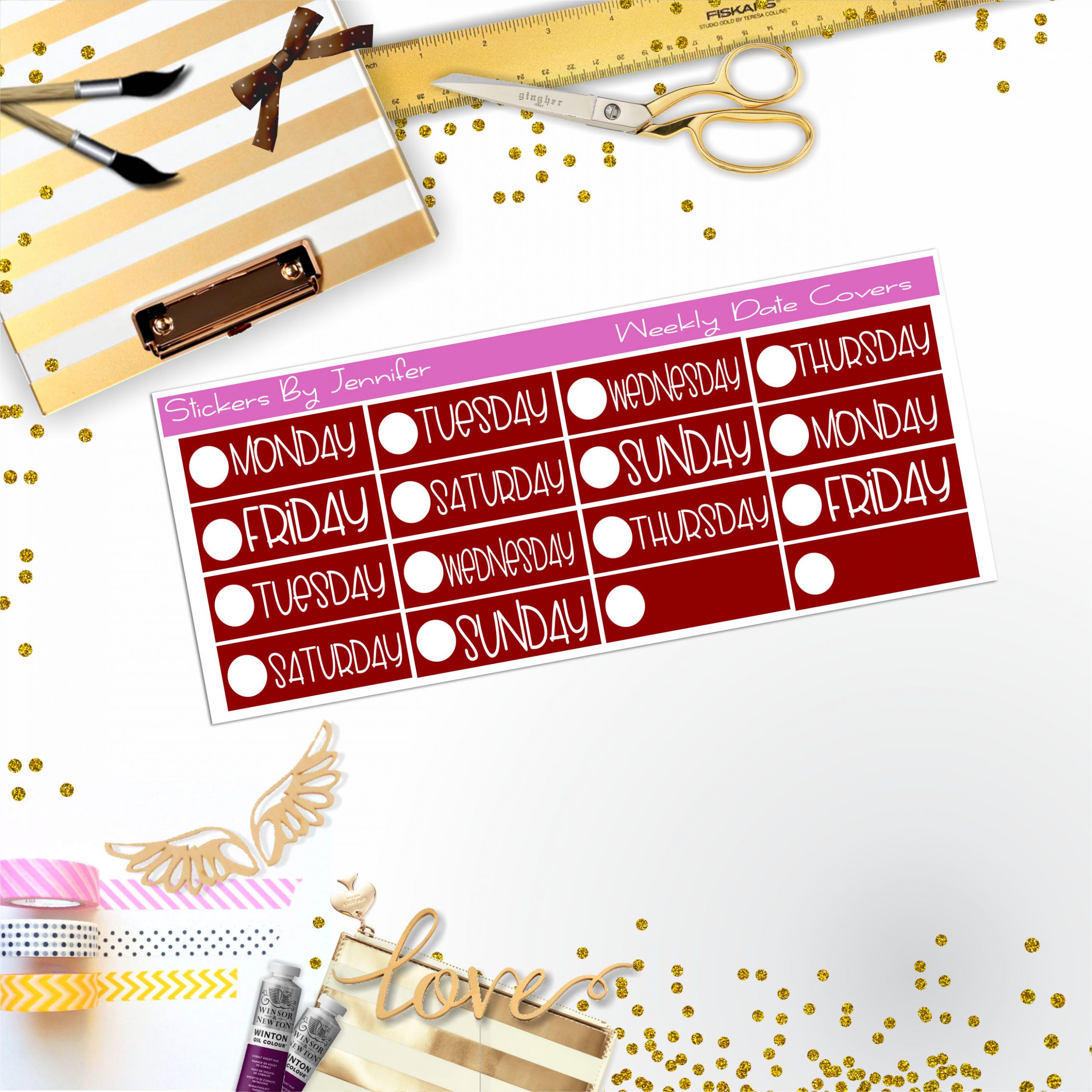 Weekly Date Covers P057 Planner Stickers, Journal Stickers, Functional Planner Stickers, Stationary Stickers