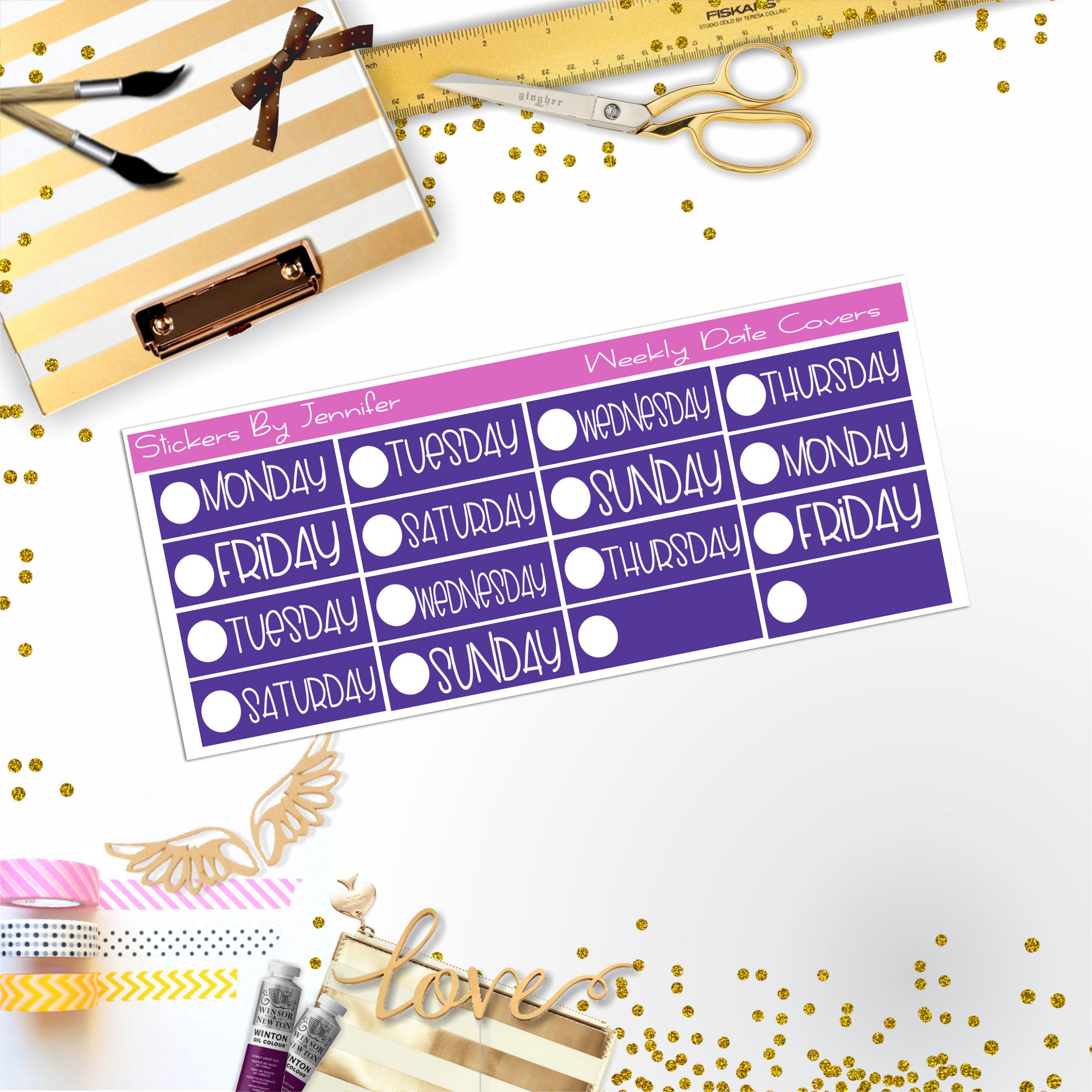 Weekly Date Covers P007 Planner Stickers, Journal Stickers, Functional Planner Stickers, Stationary Stickers