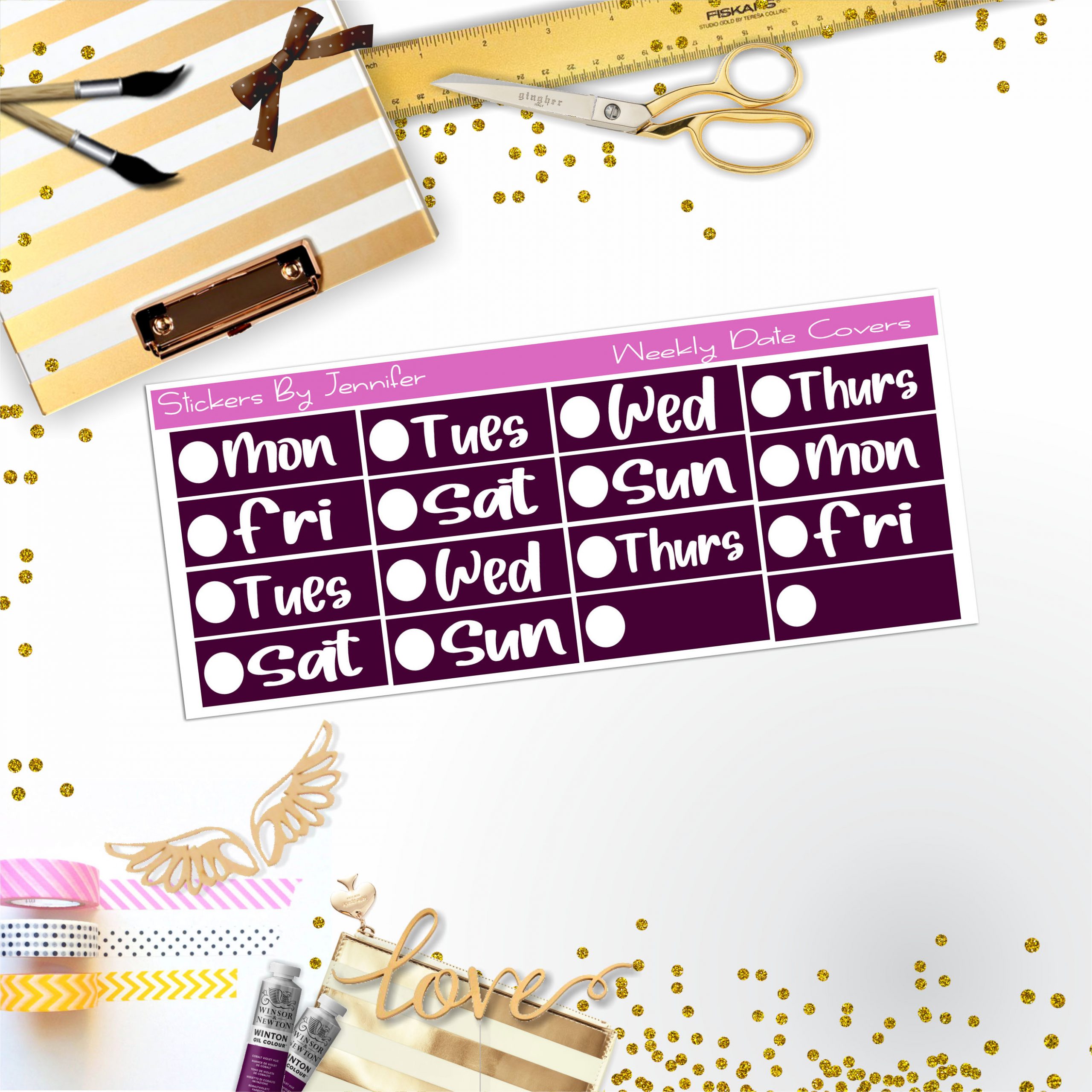 Weekly Date Covers R072 Planner Stickers, Journal Stickers, Functional Planner Stickers, Stationary Stickers