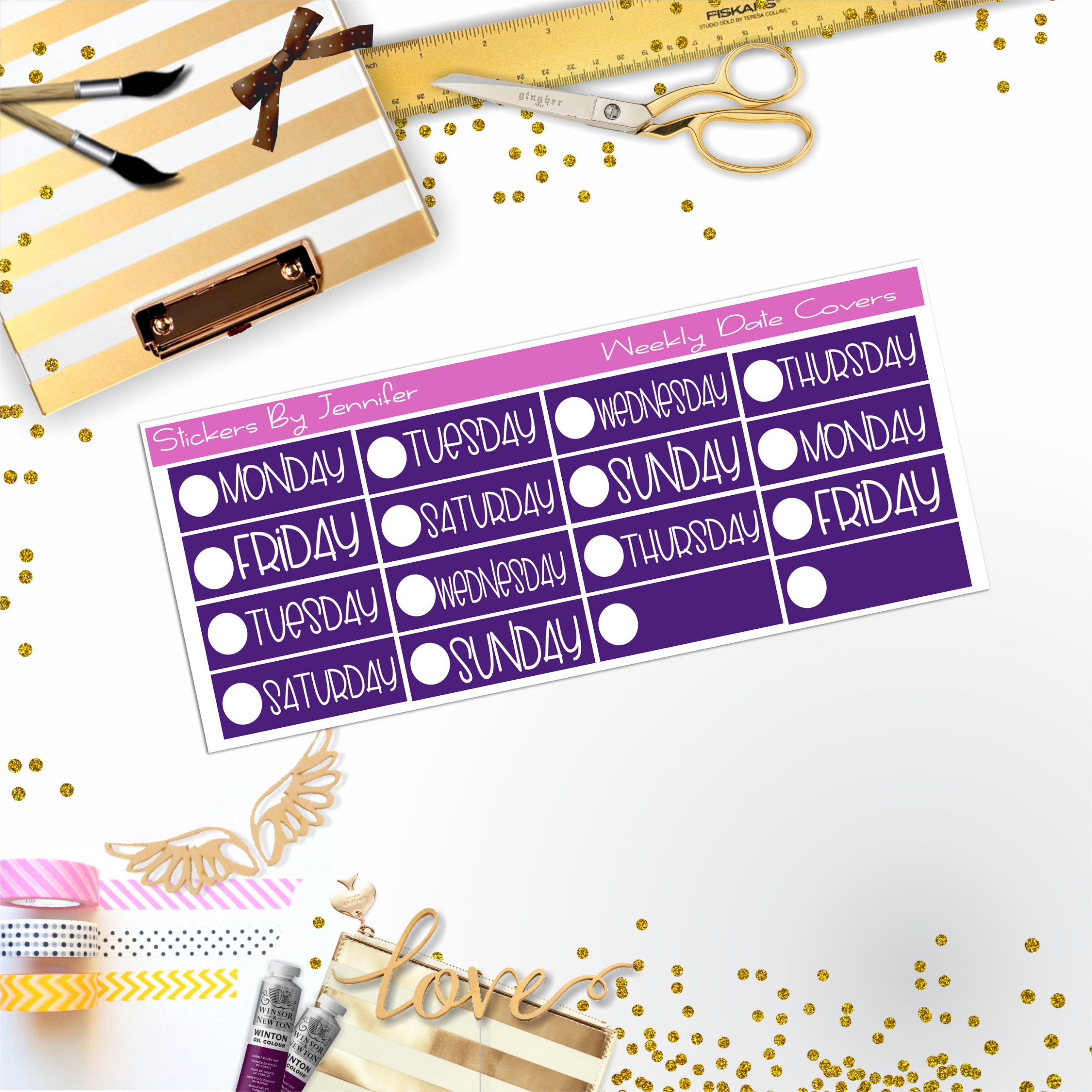 Weekly Date Covers P008 Planner Stickers, Journal Stickers, Functional Planner Stickers, Stationary Stickers