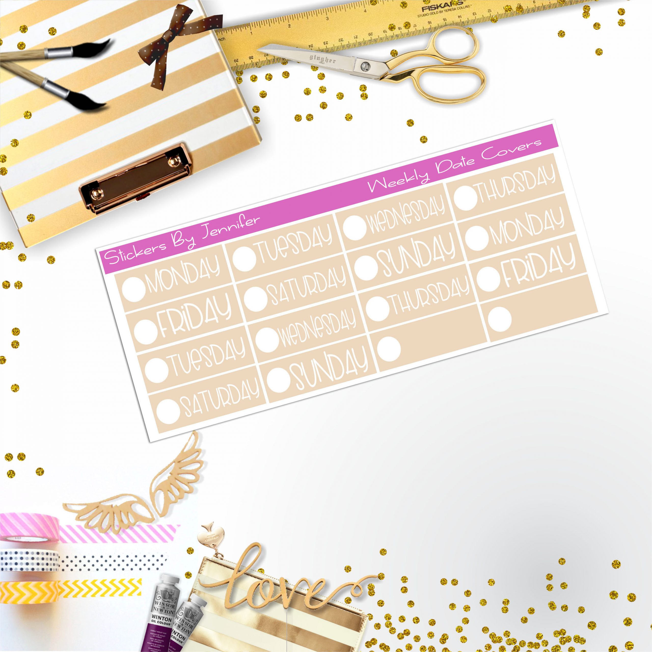 Weekly Date Covers P095 Planner Stickers, Journal Stickers, Functional Planner Stickers, Stationary Stickers