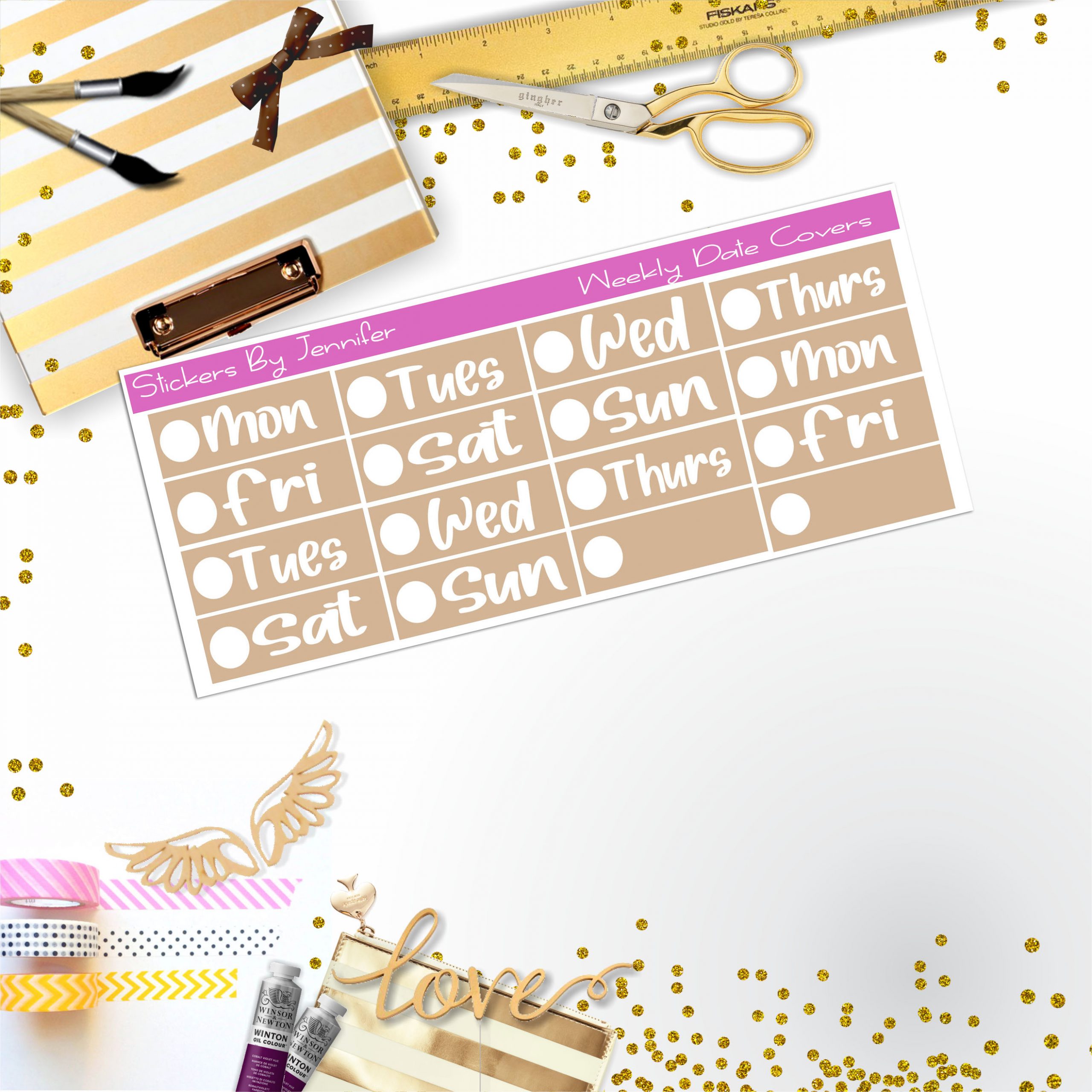 Weekly Date Covers R096 Planner Stickers, Journal Stickers, Functional Planner Stickers, Stationary Stickers