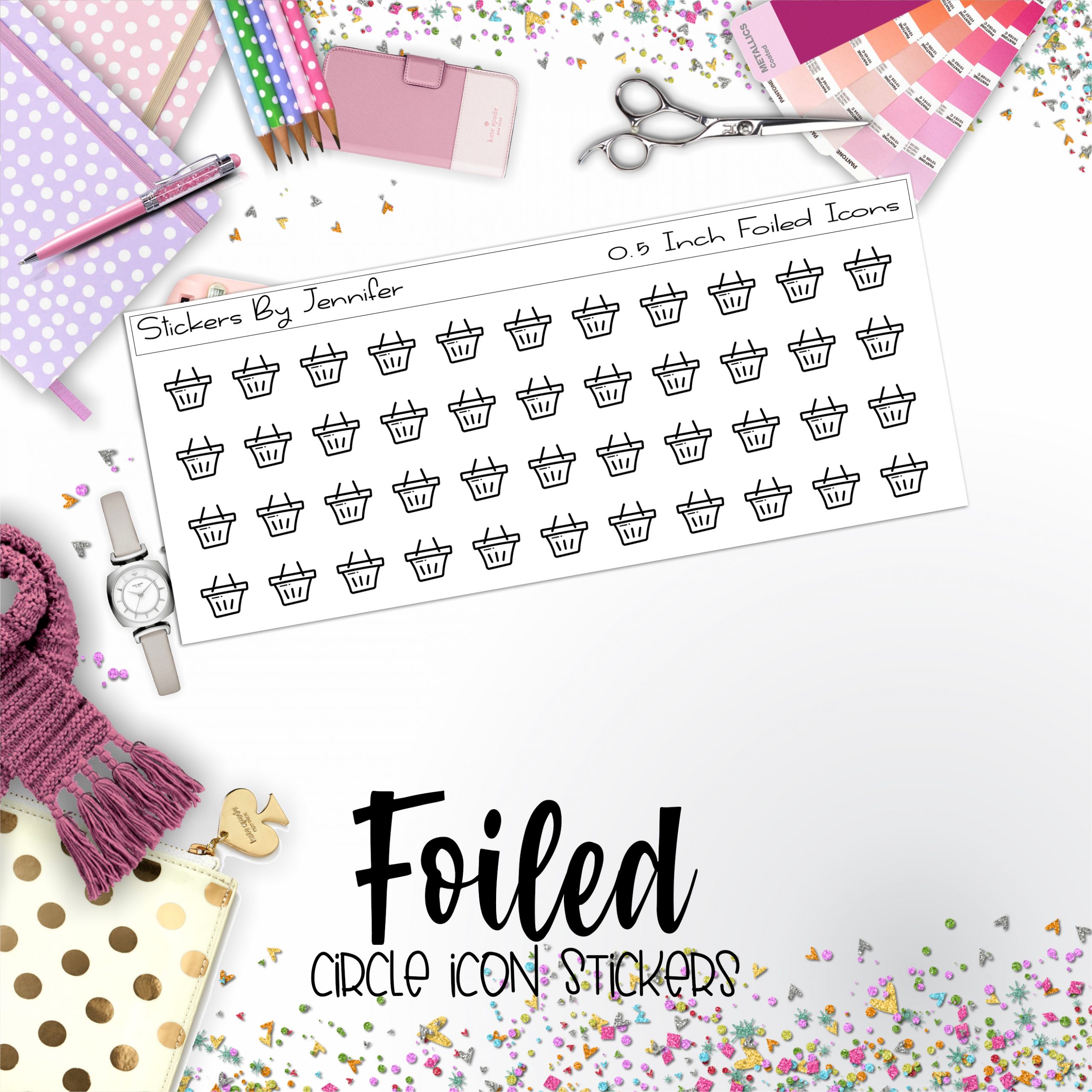 Shopping Basket P-109 Functional Icons Sticker Sheet