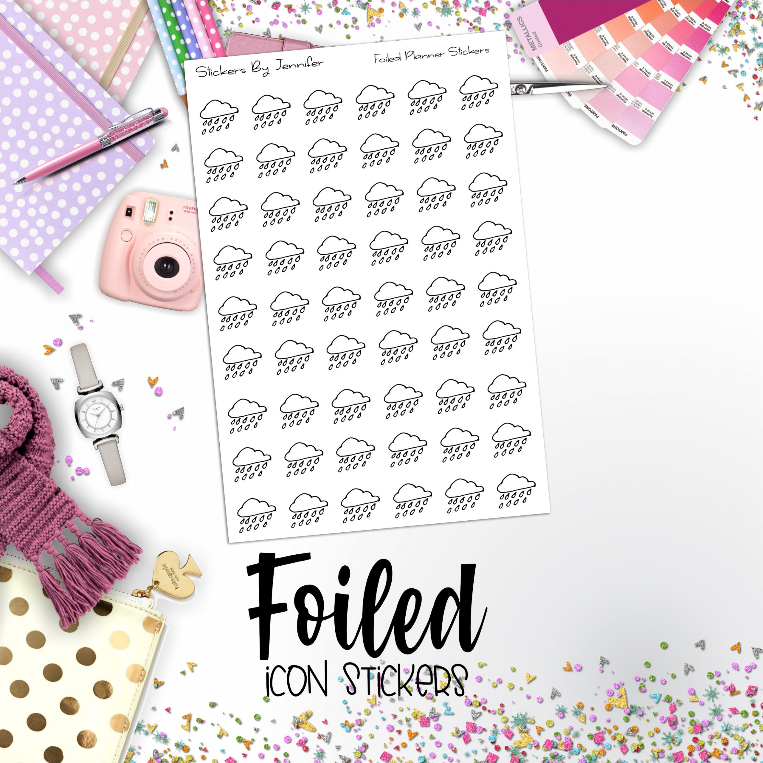 Clouds Rain Foiled Functional Sticker Sheet