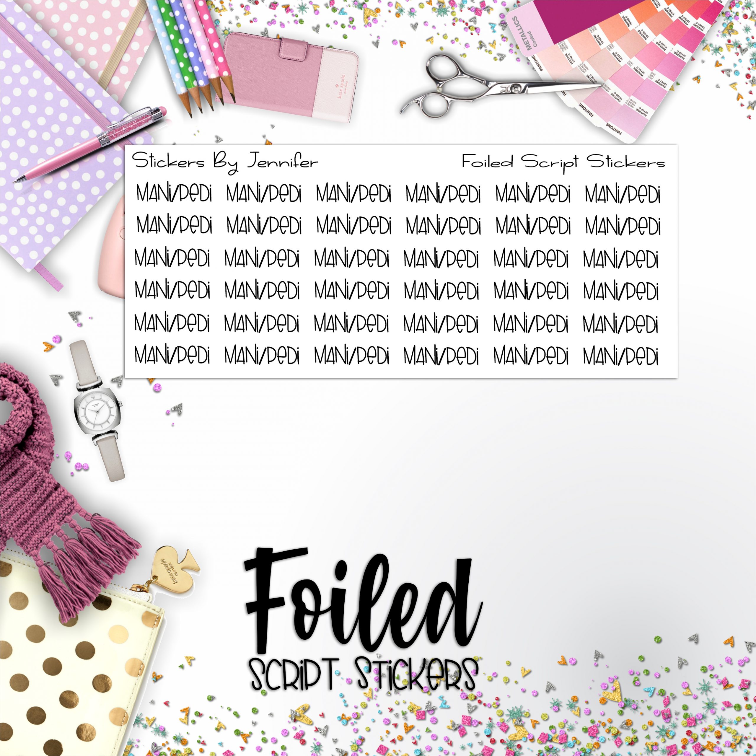 Mani/Pedi P-355 Functional Script Sticker Sheet
