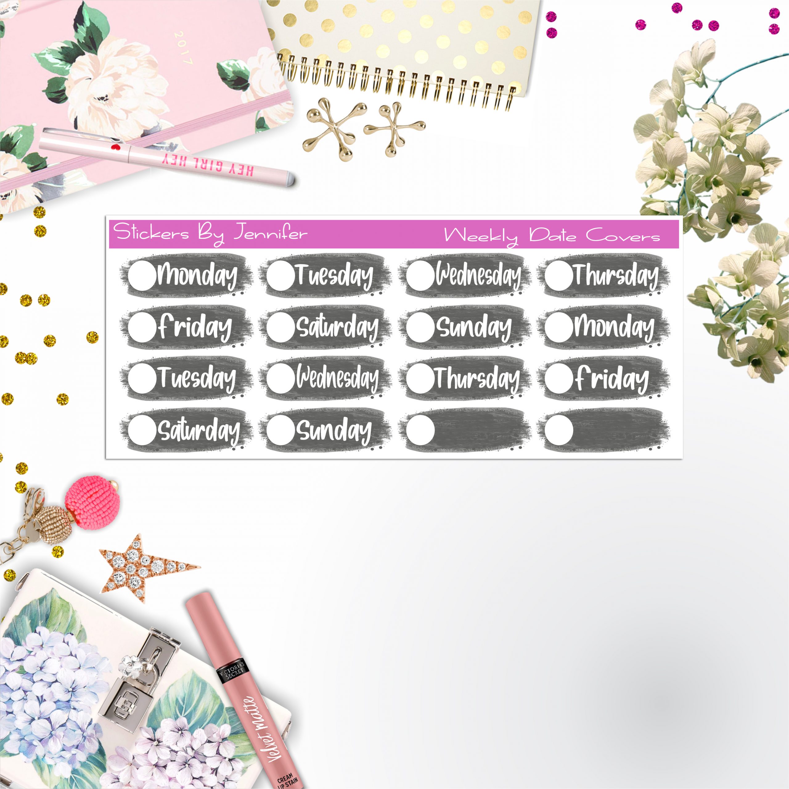 Weekly Date Covers 102 Planner Stickers, Journal Stickers, Functional Planner Stickers, Stationary Stickers