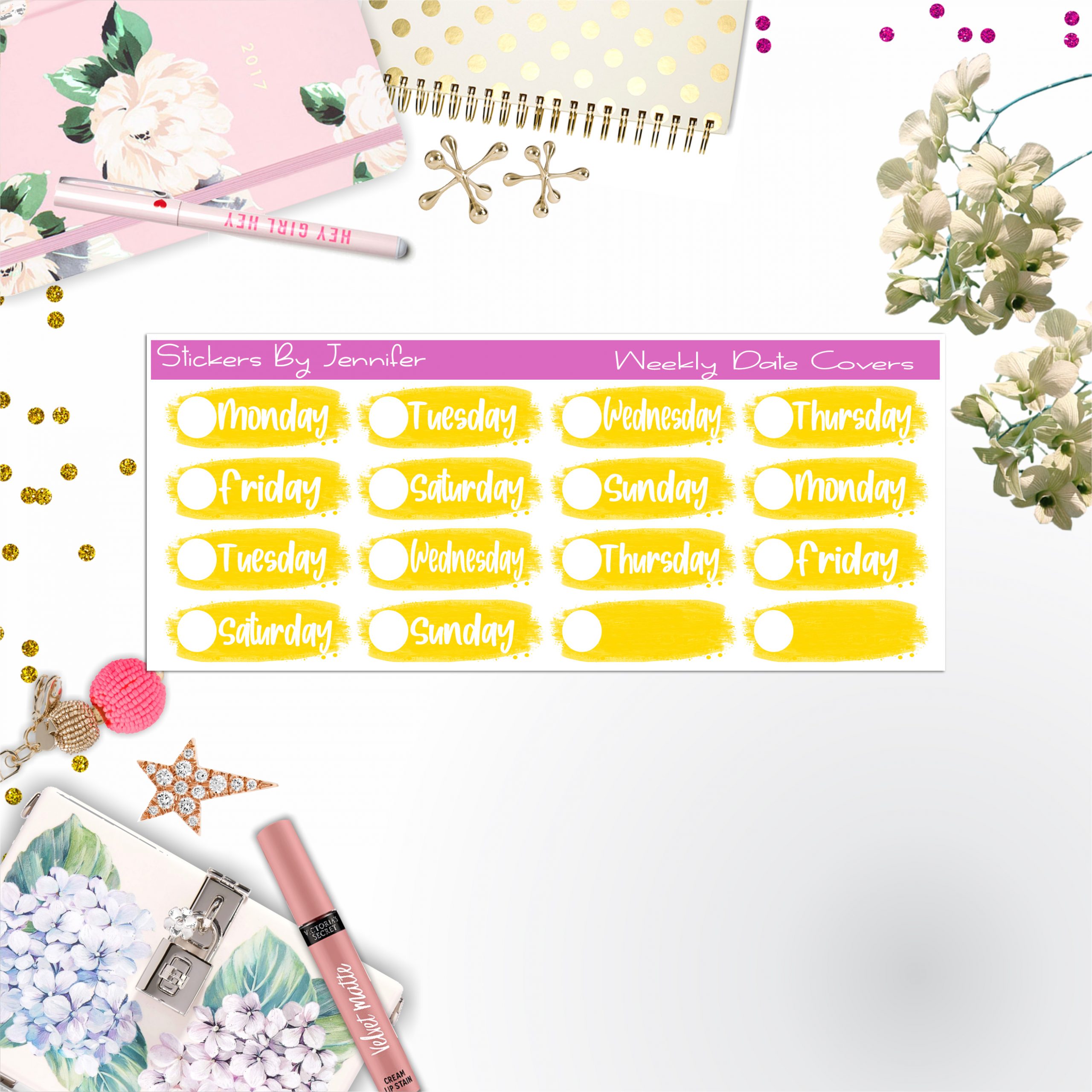 Weekly Date Covers 045 Planner Stickers, Journal Stickers, Functional Planner Stickers, Stationary Stickers