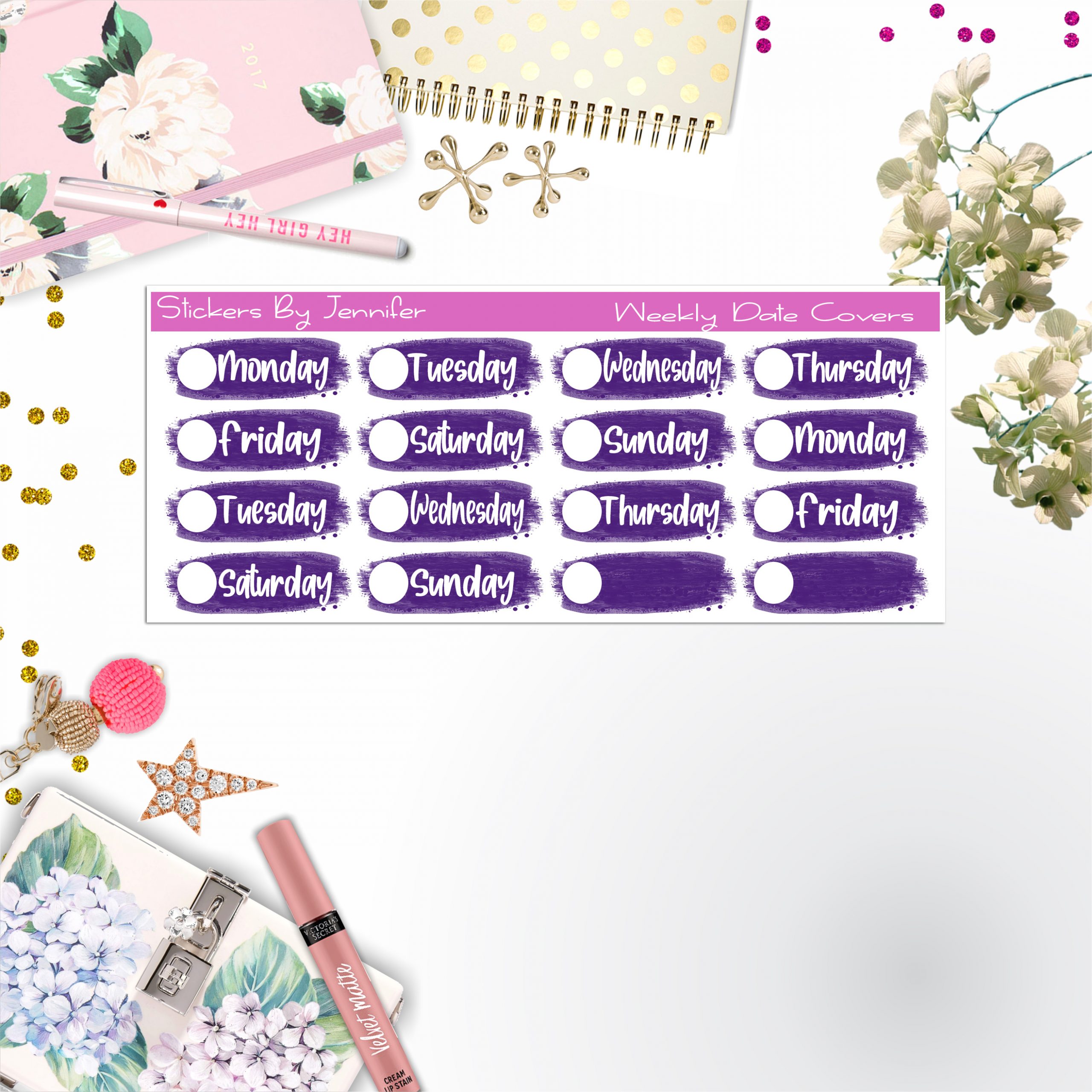 Weekly Date Covers 007 Planner Stickers, Journal Stickers, Functional Planner Stickers, Stationary Stickers