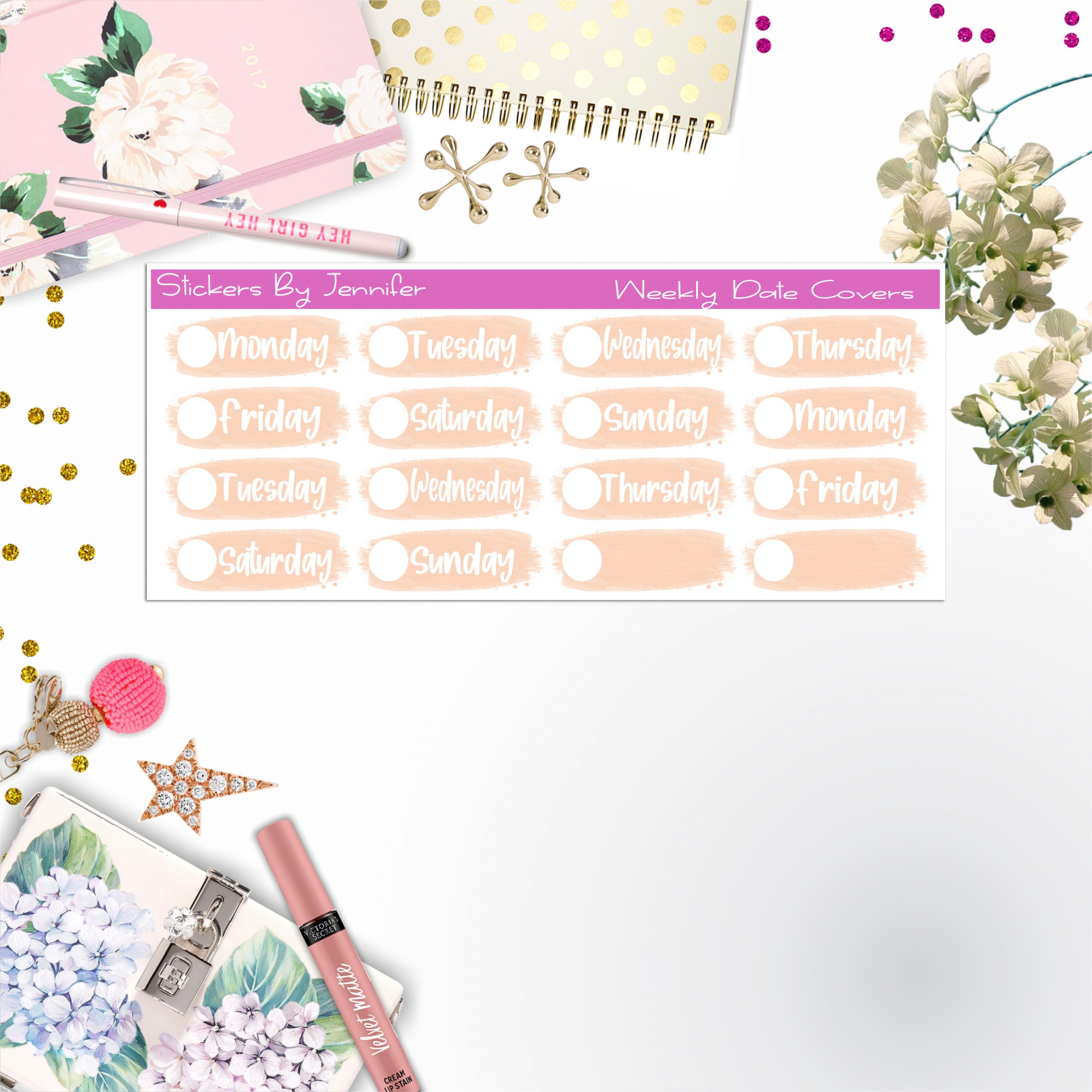Weekly Date Covers 092 Planner Stickers, Journal Stickers, Functional Planner Stickers, Stationary Stickers