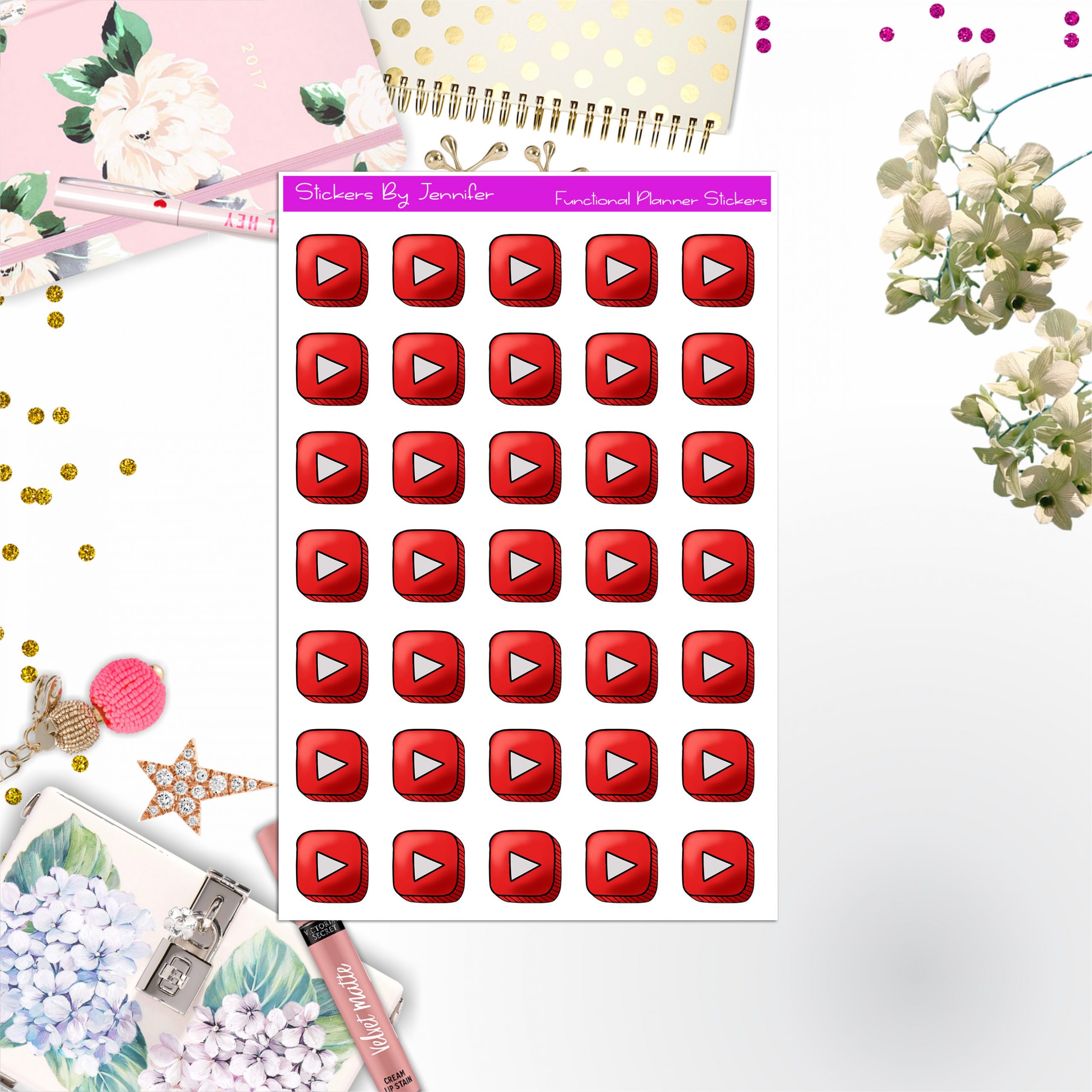 YouTube Stickers, Planner Stickers, Journal Stickers, Functional Planner Stickers, Stationary Stickers