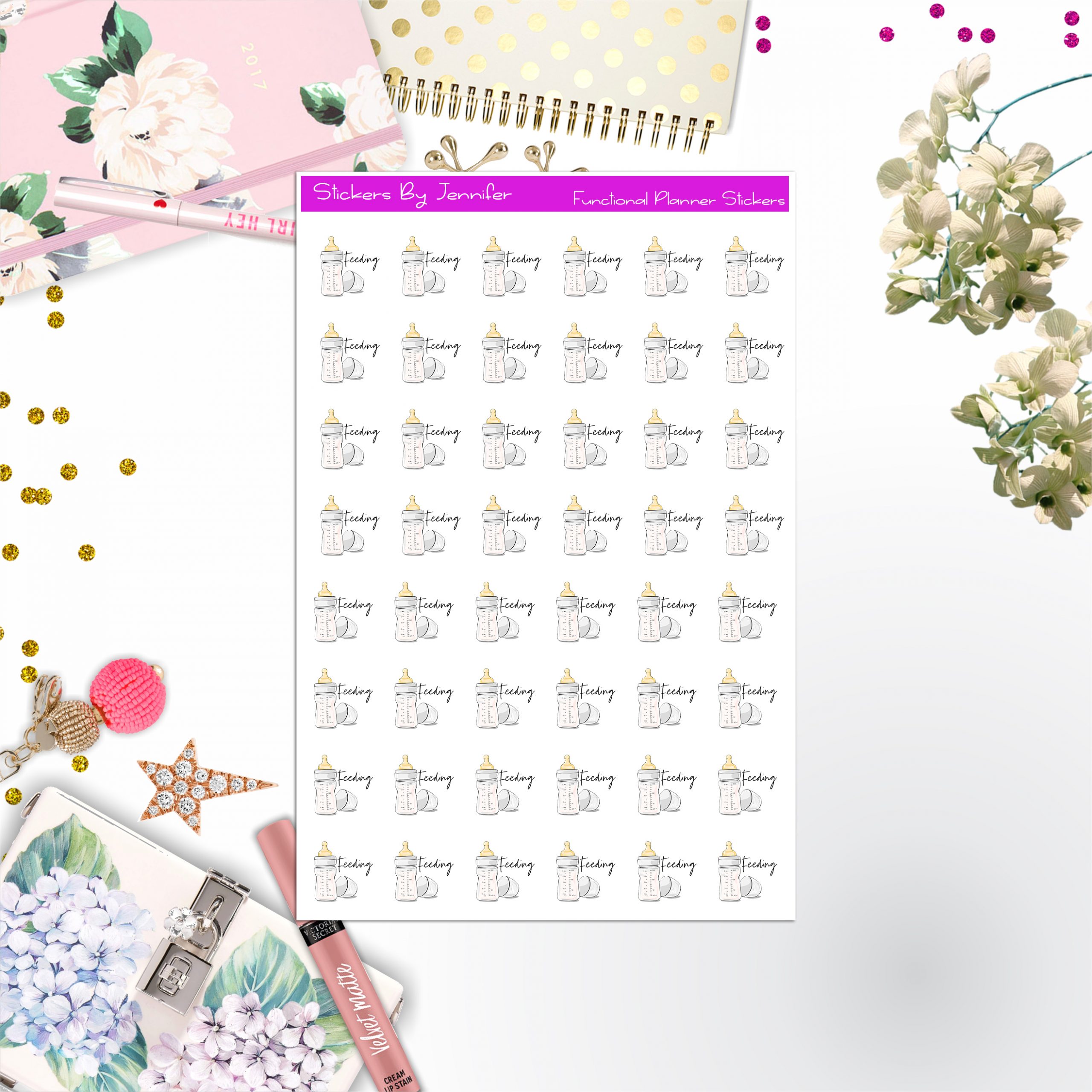 Feeding Icon Stickers, Planner Stickers, Journal Stickers, Functional Planner Stickers, Stationary Stickers